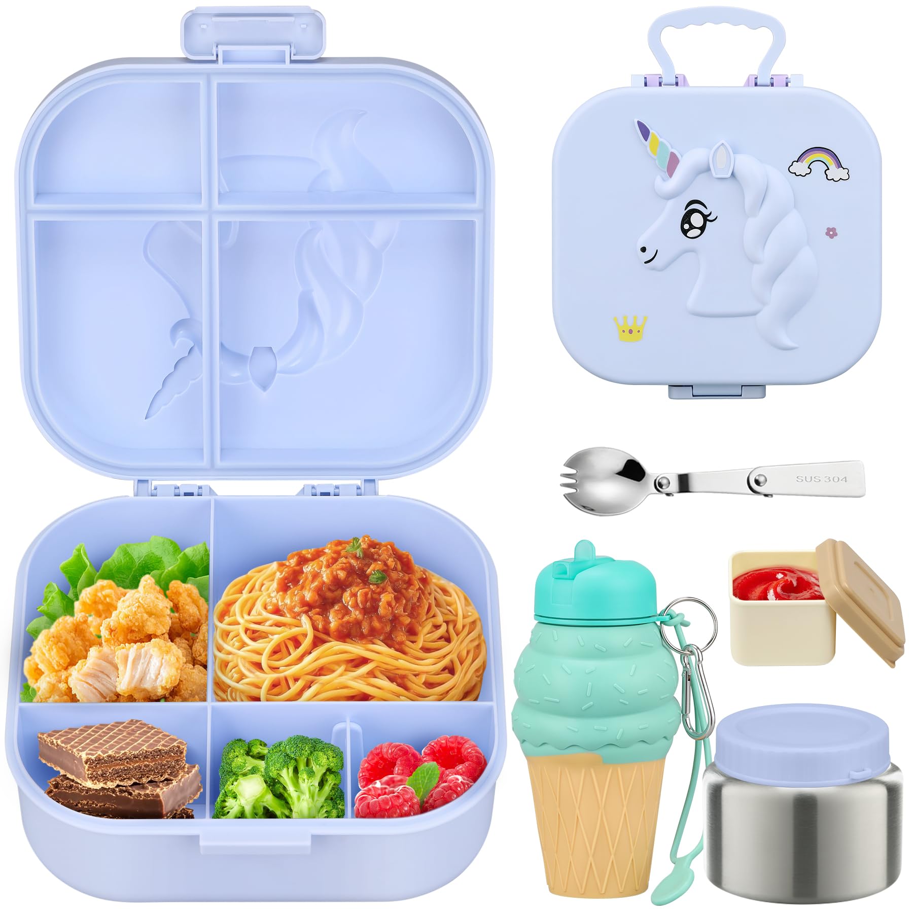 Photo 1 of Aimsnk Kids Lunch Box Set -12oz Insulated Food Jar, Thermal Bag,Leakproof Lunch Food Containers Cutlery (BPA Free)-Gift for Girls/Boys Age 3-10(Blue)