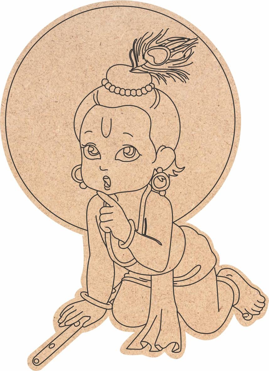 Krishna Pre Marked Wooden MDF Shapes Cutout for Crafts Work Home, Room Decor ( 5*5 Inch 2 Pcs)-image-26
