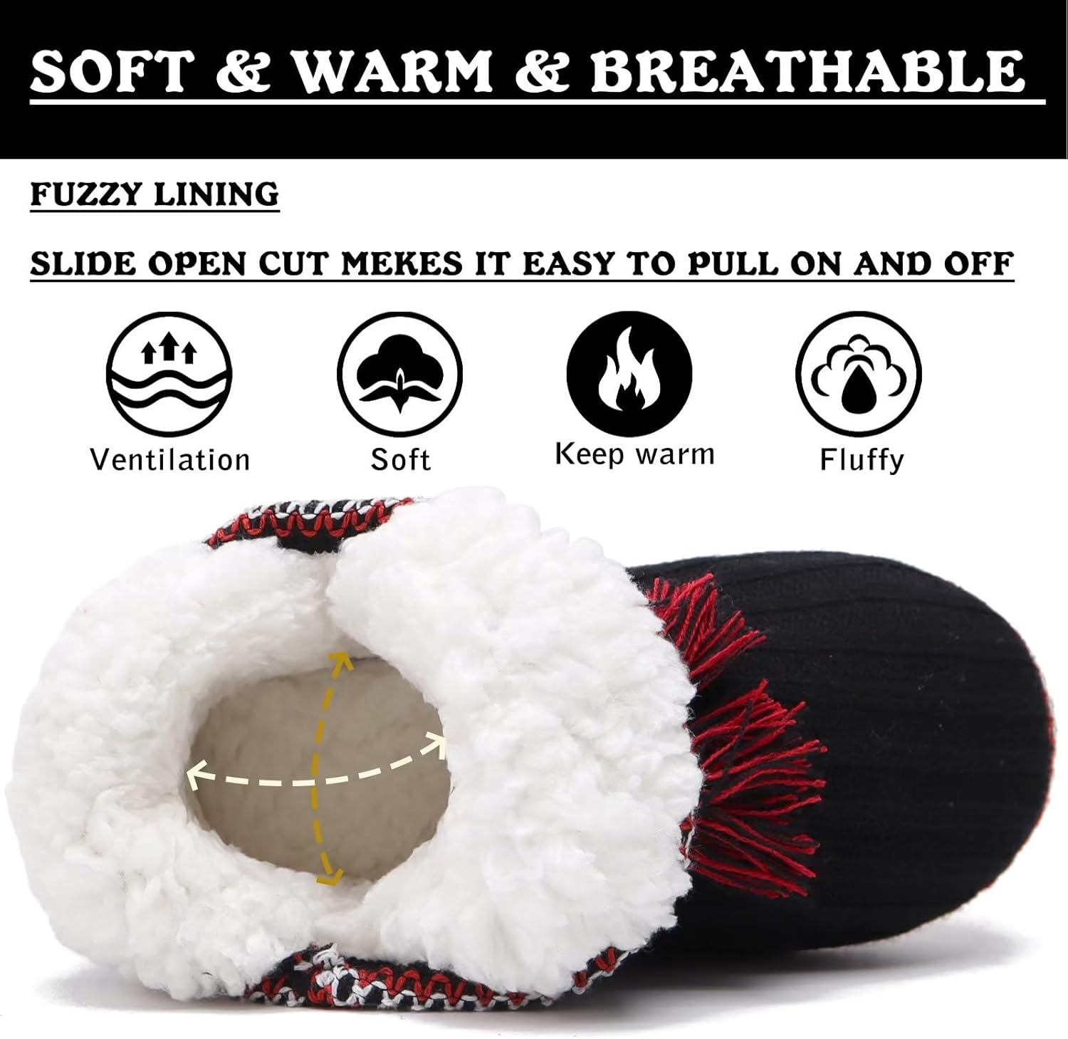 GPOS Women's Faux Cashmere Knit House Slipper Booties Cotton Quilted Warm Indoor Ankle Boots - Image 4