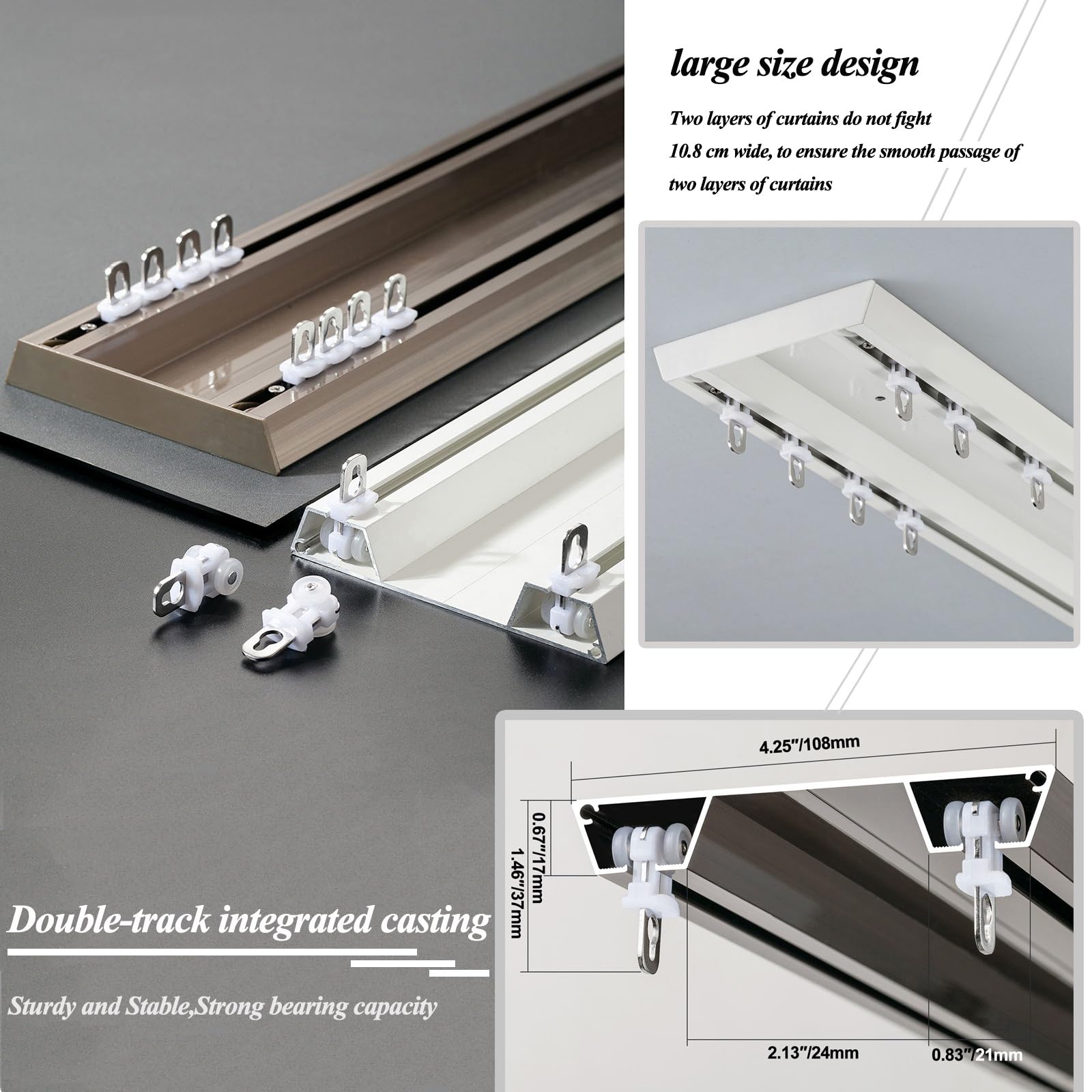 Rail De Rideau Robuste Rail Rideaux Plafond Aluminium Montage Au Plafond À Double Rail Pour Séparateur De Pièce (1-6 M)(Champagne,1m)