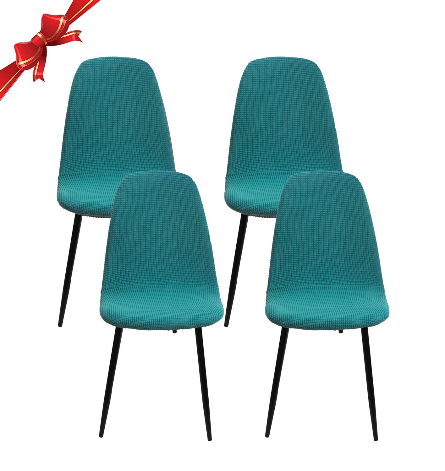 Jaotto Coprisedia Elasticizzati con Schienale 4 Pezzi,Fodere Coprisedia con Schienale Tondo per Sala da Pranzo Jacquard,Coprisedia Ufficio Universali Lavabili,Vestisedia per Casa Cucina,Verde