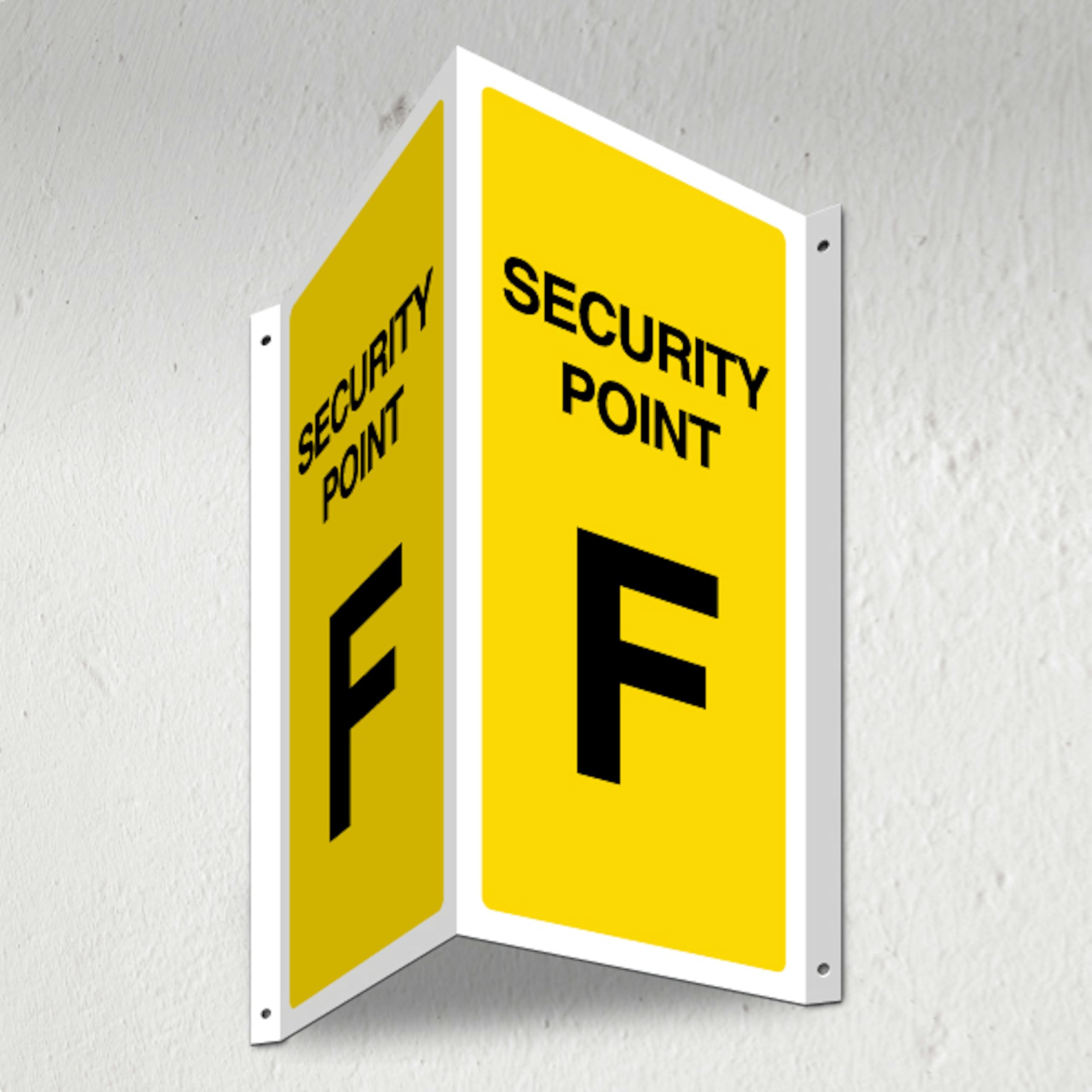 V Safety Security Point F - 3D Corridor Sign 340 x 300 mm - 3mm Indoor Palboard + Fold & Drill Holes - Customised