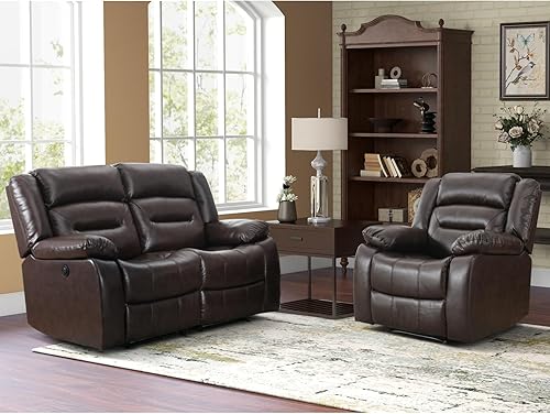 Miniatura 16 de EBELLO Sofá Reclinable Eléctrico de Piel Sintética para 2 Personas, Juego de Sofá Reclinable de 3 Asientos, Sillón Sofá Reclinable Eléctrico para