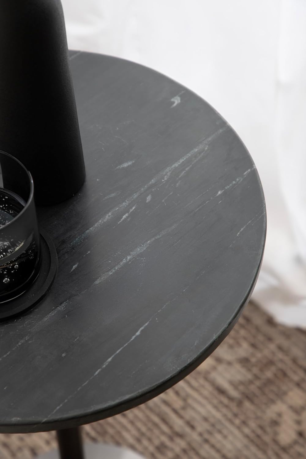 Kate and Laurel Baronet Glam Marble Round Side Table, 14 x 14 x 24, Black Marble and Gray Gunmetal, Marble Top Circle End Table for Use as a Bedroom Nightstand or Living Room Plant Stand Option