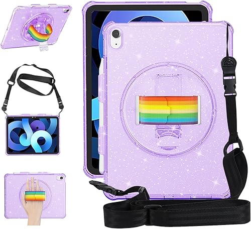 Funda para iPad de 10.9 pulgadas de 10.9 pulgadas, funda protectora con purpurina brillante con soporte para lápices, soporte giratorio de 360 y