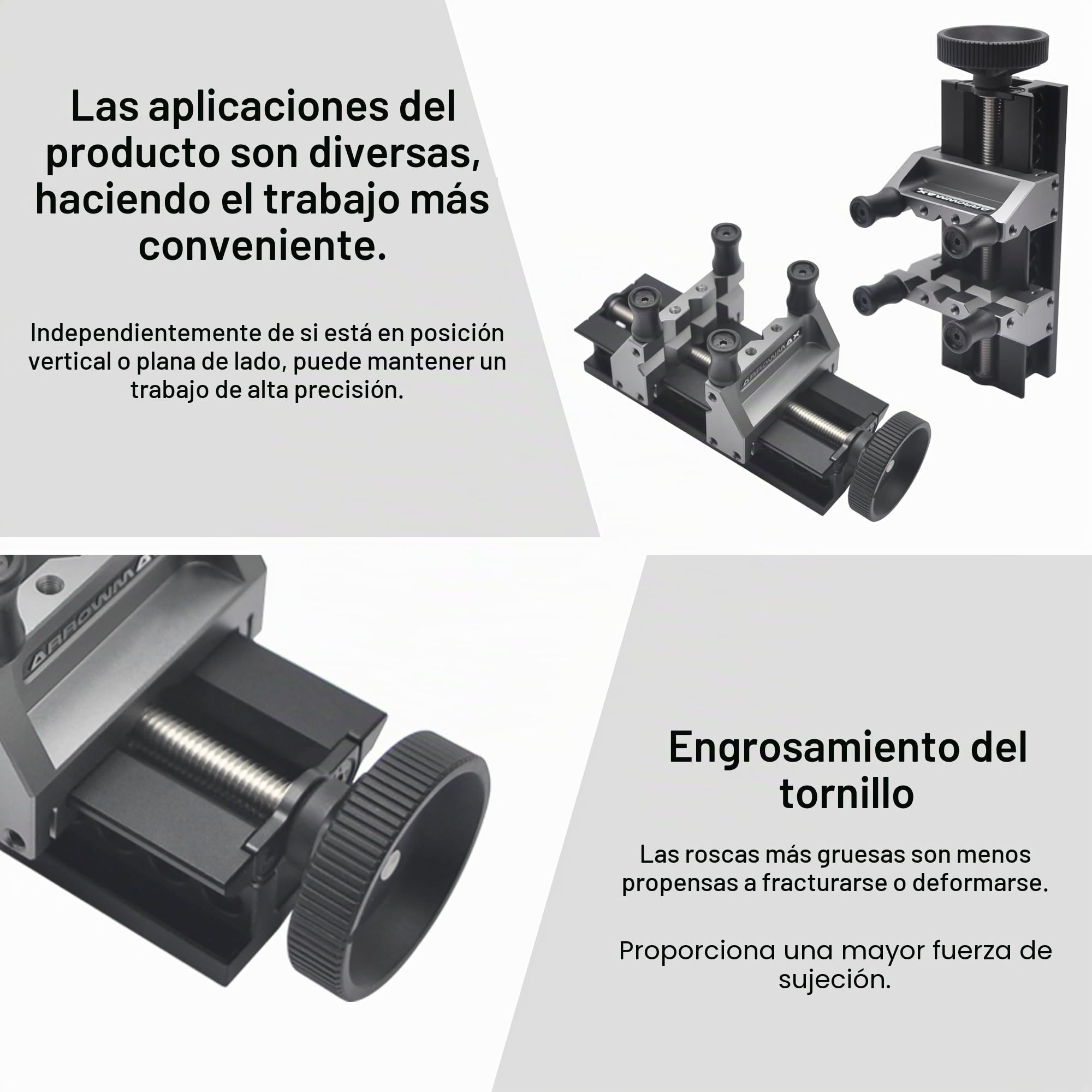 Tornillo de banco dual de AM ARROWMAX - Aleación de aluminio aeroespacial mecanizado CNC, mejora precisión y estabilidad