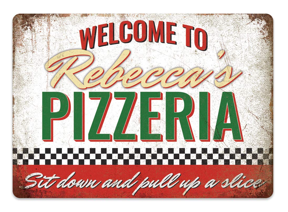Customised Pizzeria - Personalised Pizza Sign - Small Sticky Pads | Printed Metal Wall Sign Plaque