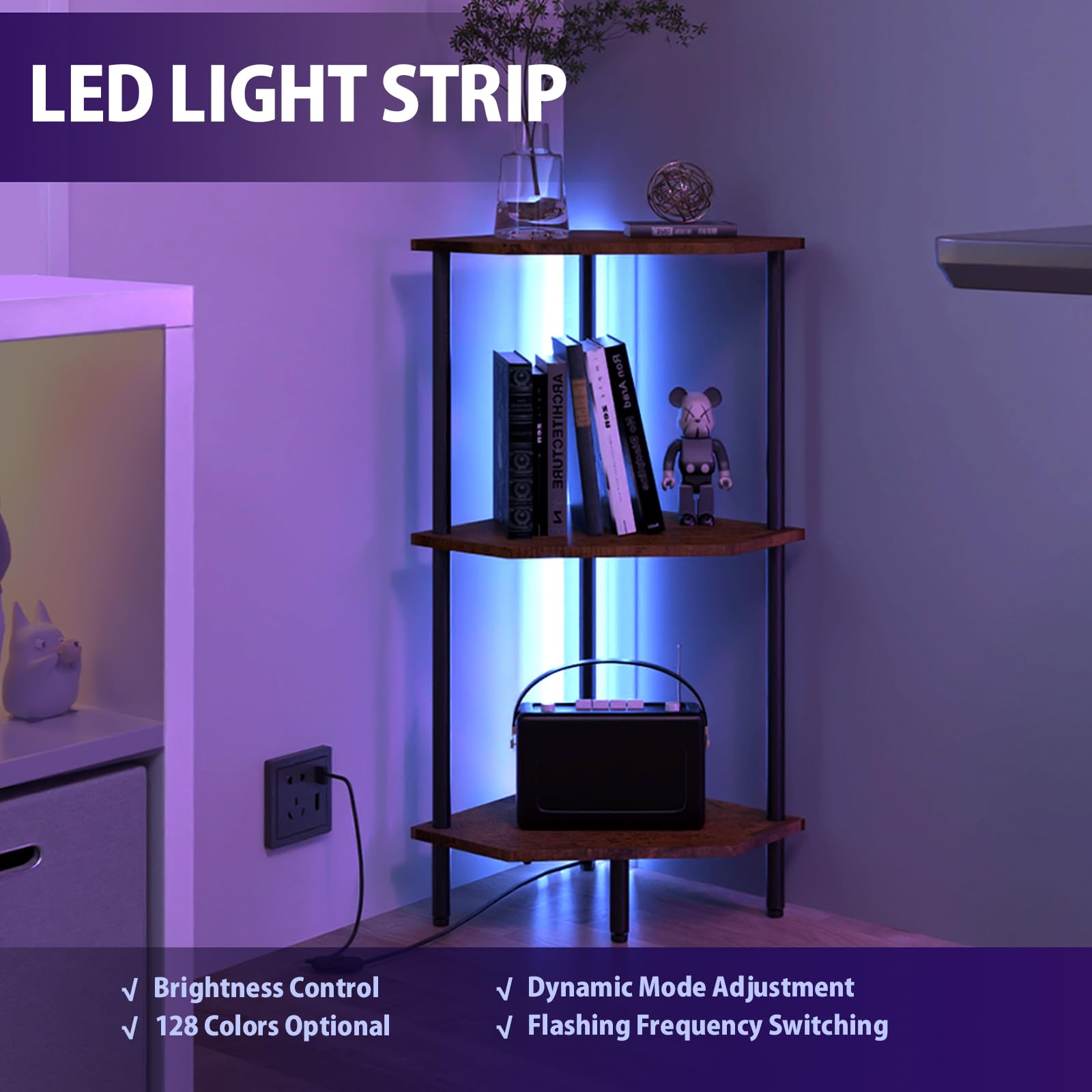 Amazon｜QLSPTFTS 3段コーナーシェルフ LEDライト付き 小さなスペース