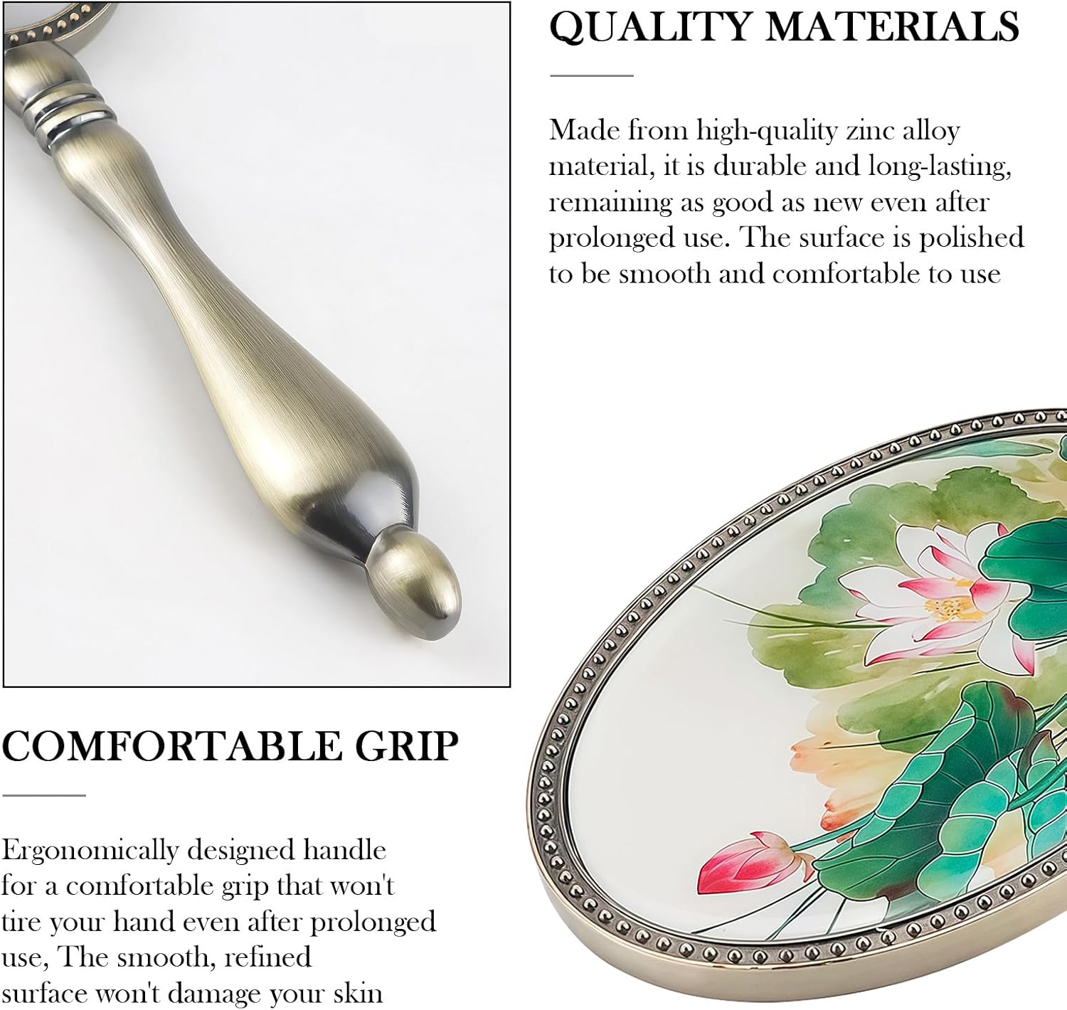 Vintage Handheld Makeup Mirror, Cosmetic Mirrors with Handle, Portable Hand Mirror for Women
