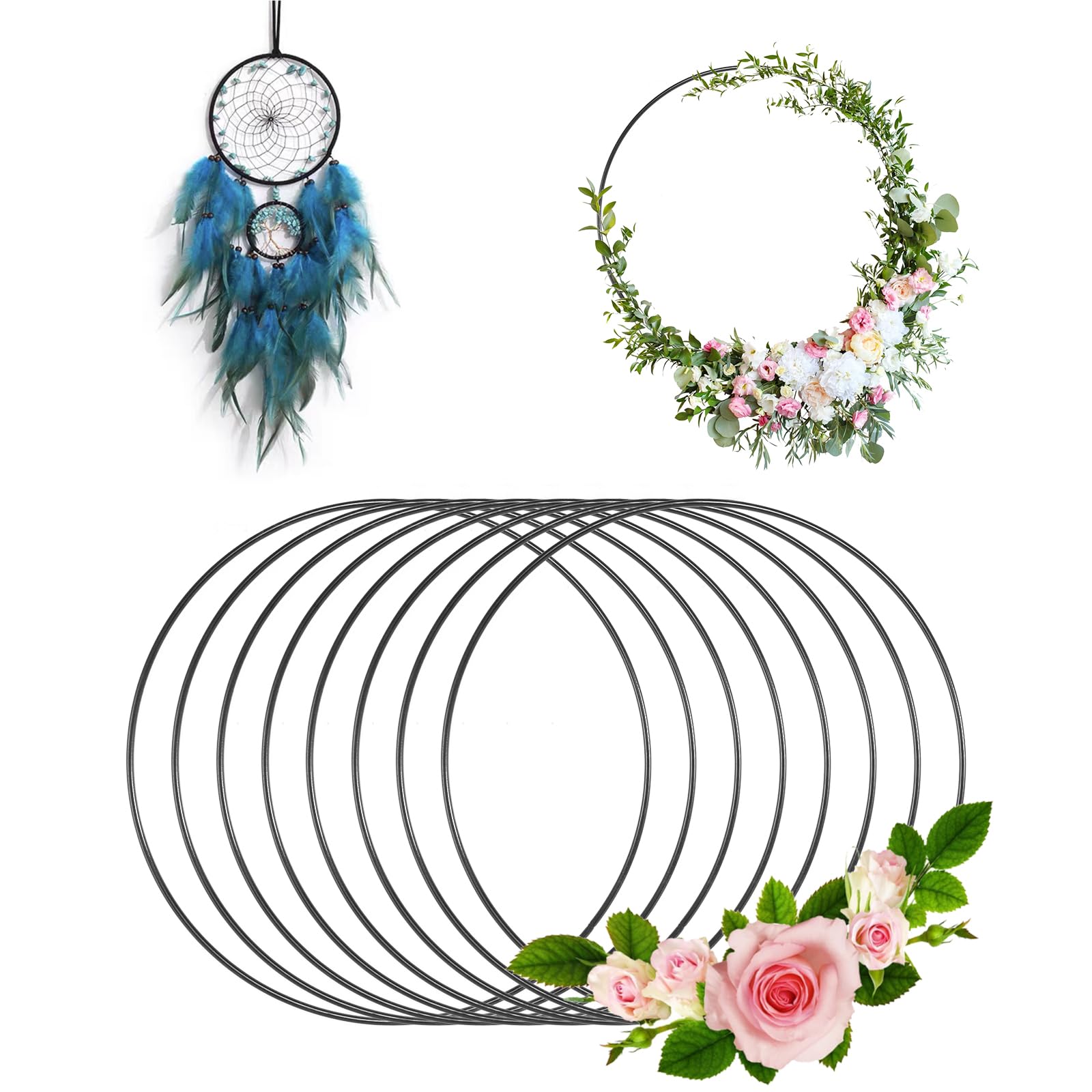 5 Anneaux Métalliques étoilés 20 Cm - Pour Attrape-rêves, Couronnes, Macramé - DIY Déco - Or Et Argent - 10