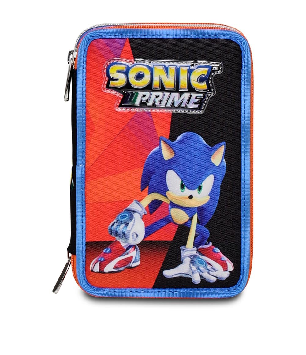 Seven Sonic Astuccio Scuola Elementare 3 Scomparti, COME AND GET ME, Blu Rosso, Contenuto 43 pz, Completo di Matite, Penne, Pennarelli, Portapenne Scuola Bambino Elementari
