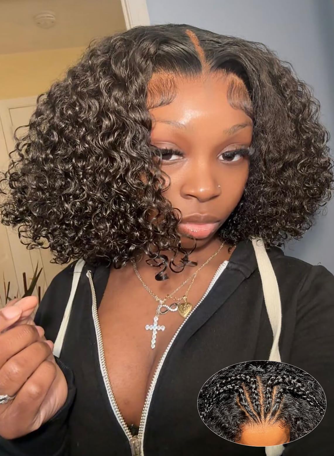 Wear and Go Glueless Wig 5x7 Lace Water Wave Bob Wig Human Hair OQ Hair Glueless Wigs for Women 180% Density Deep Curly Human Hair Wigs Pre Plucked