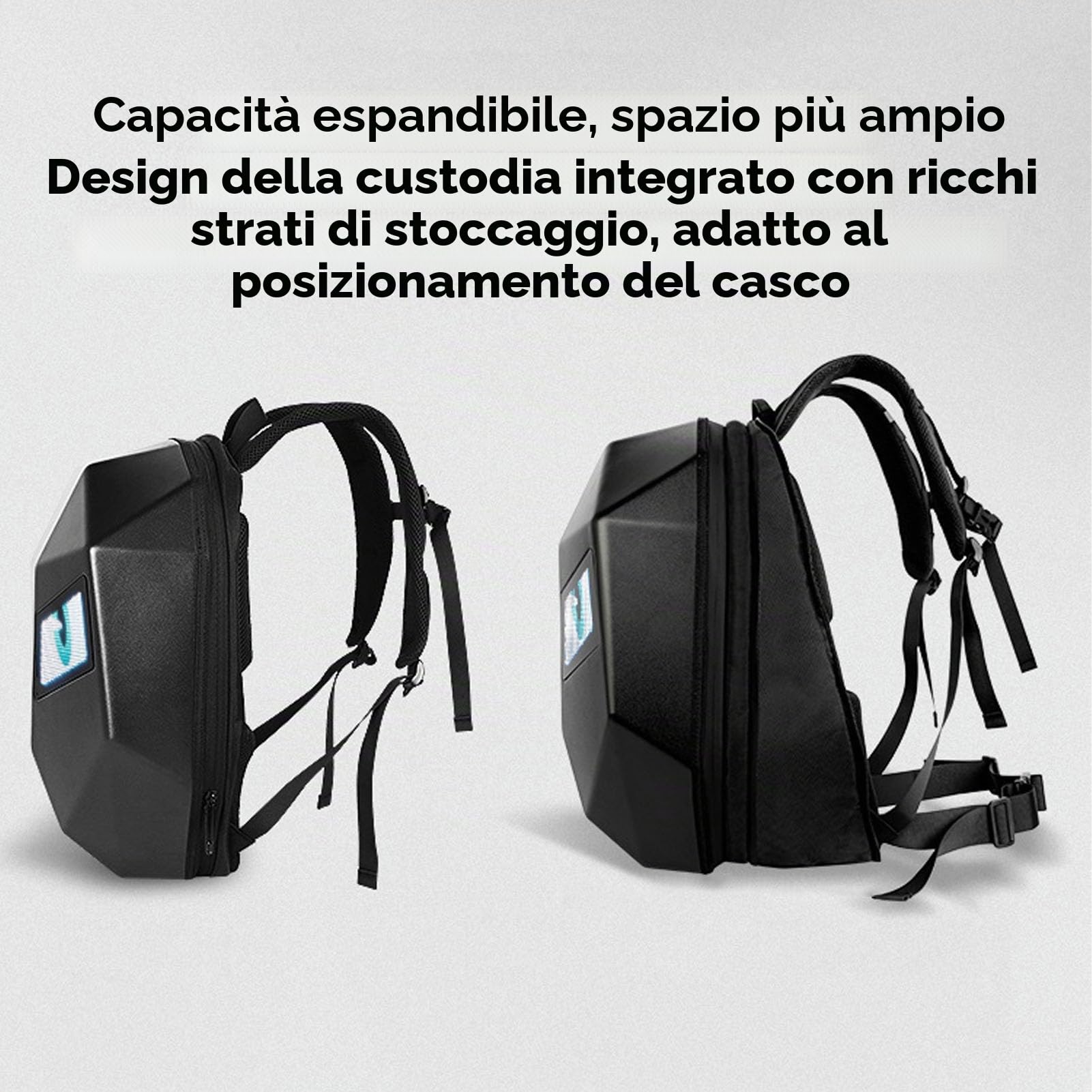 Denash Zaino per Moto Knight LED, Zaino per Moto con Schermo a Colori Programmabile 3D, Borsa per Casco Impermeabile di Grande capacità