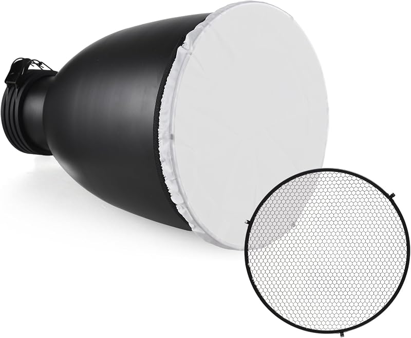 Andoer 11.6 Inch Beauty Dish with Profoto Mount Tele-Zoom Reflector Diffuser Lamp Shade Dish with 60°Honeycomb Grid & Diffuser Sock for Profoto Mount Studio Strobe Flash Light Speedlite