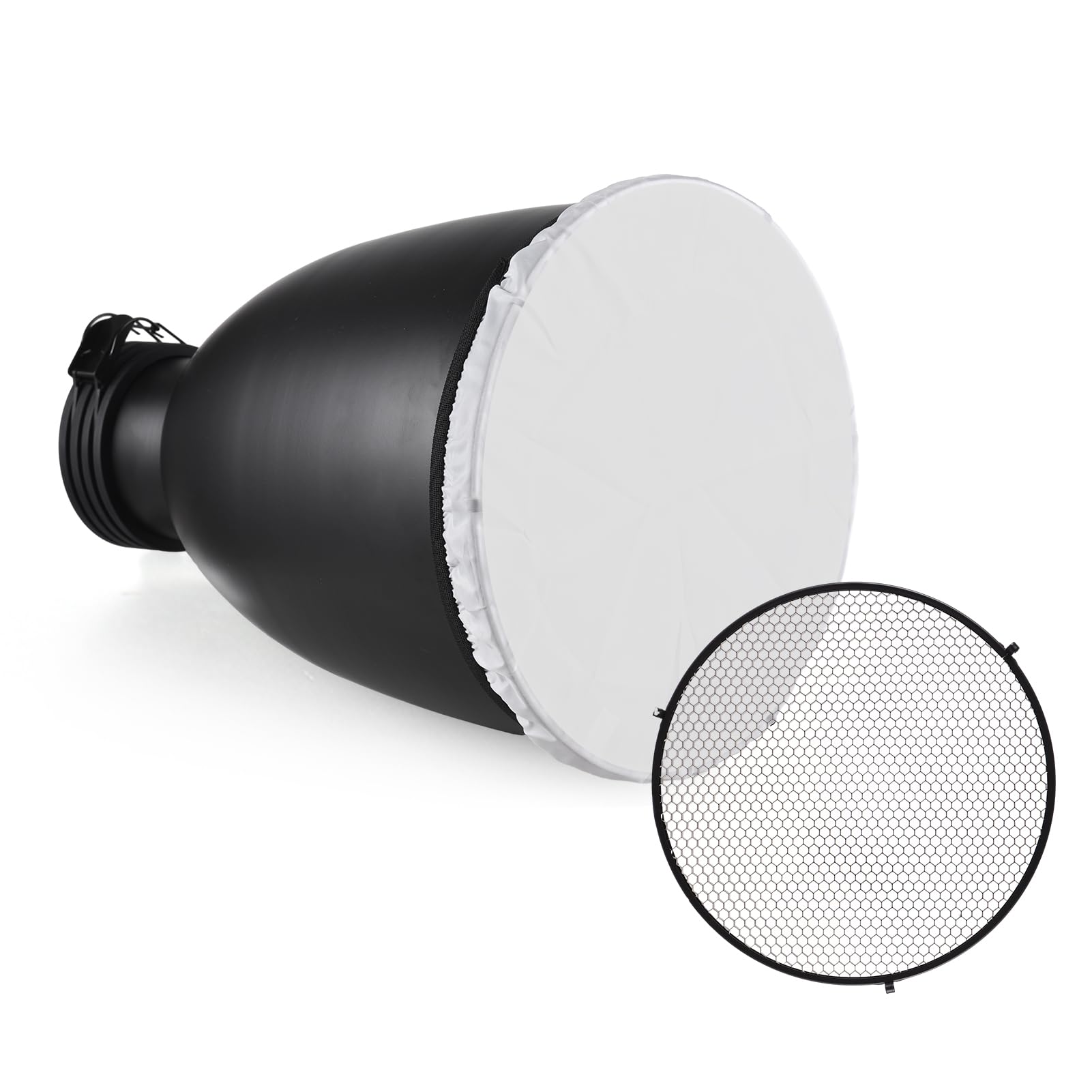 Andoer Piatto di bellezza da 11,6 pollici con supporto Profoto Tele-Zoom Riflettore Diffusore Diffusore Piatto con griglia a nido d'ape a 60° e calzino diffusore per Profoto Mount Studio Strobe Flash