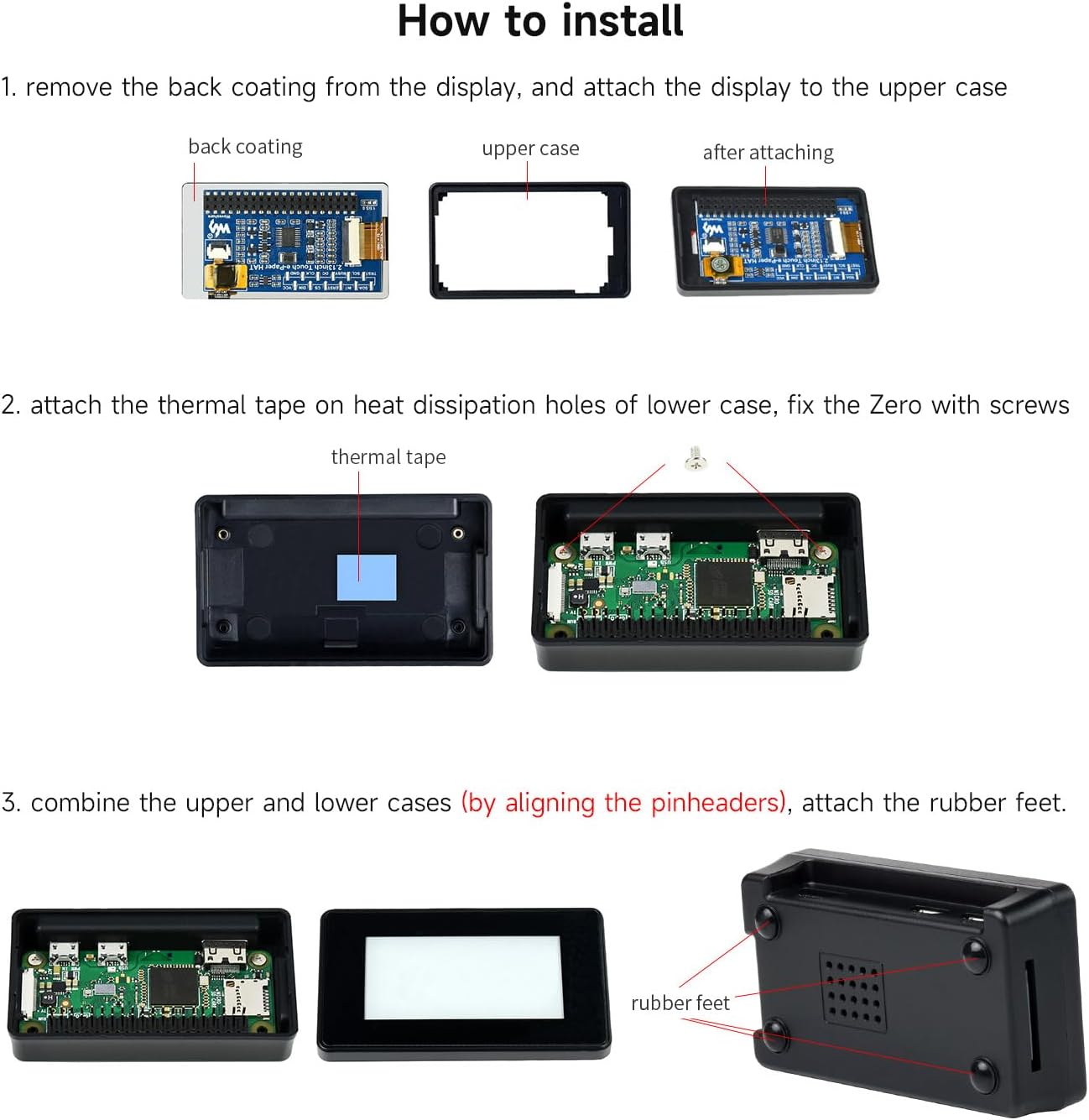 Diagram showing the pinout definition for the Waveshare 2.13inch Touch e-Paper HAT and its outline dimensions in millimeters.