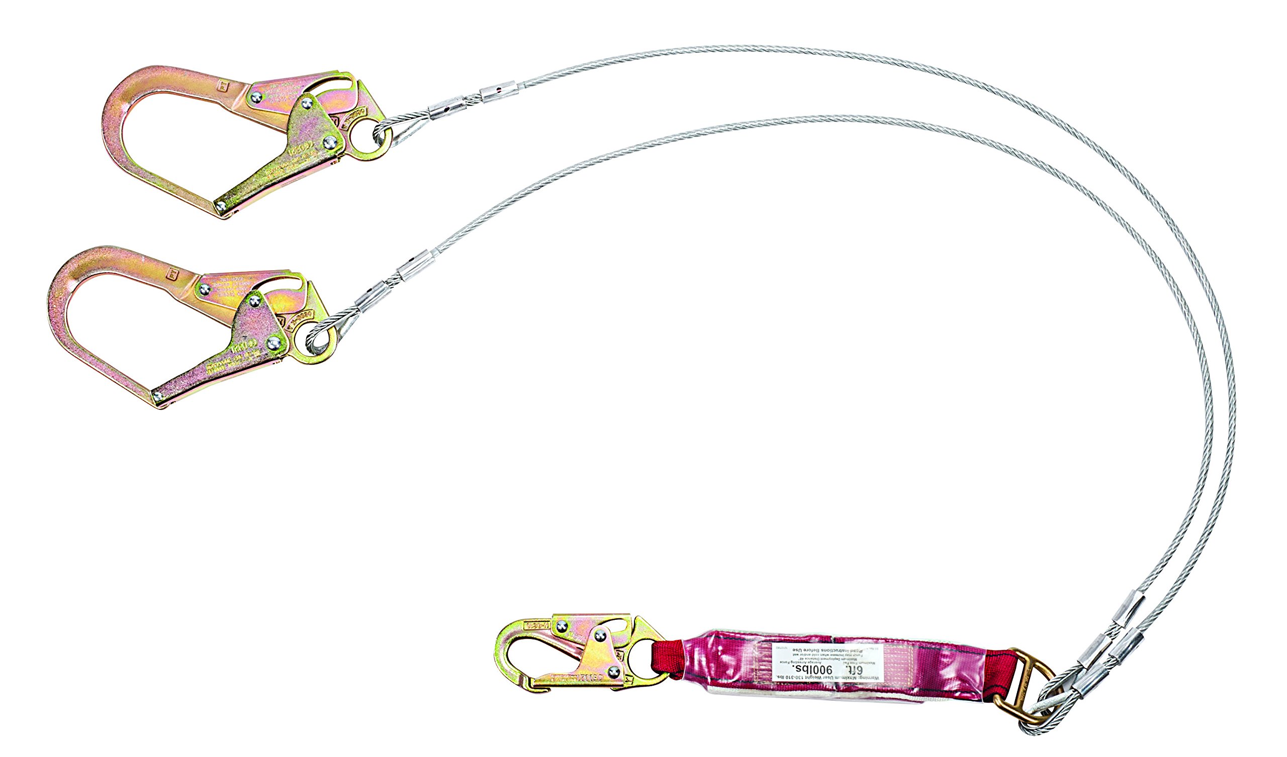 MSA 10088212 Sure-Stop Cable Energy-Absorbing Lanyard with 36C Harness Connection and Two 36CL Anchorage Connection, Twin-Leg, 6' Length