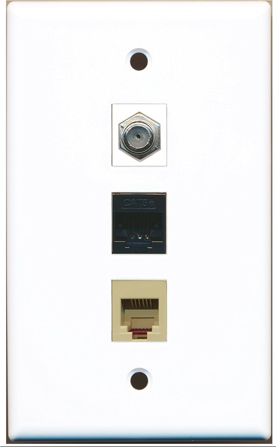 Riteav Piastra A Muro Bianca Con 2 Porte RJ12 E 1 Ingresso TV Coassiale F-Type