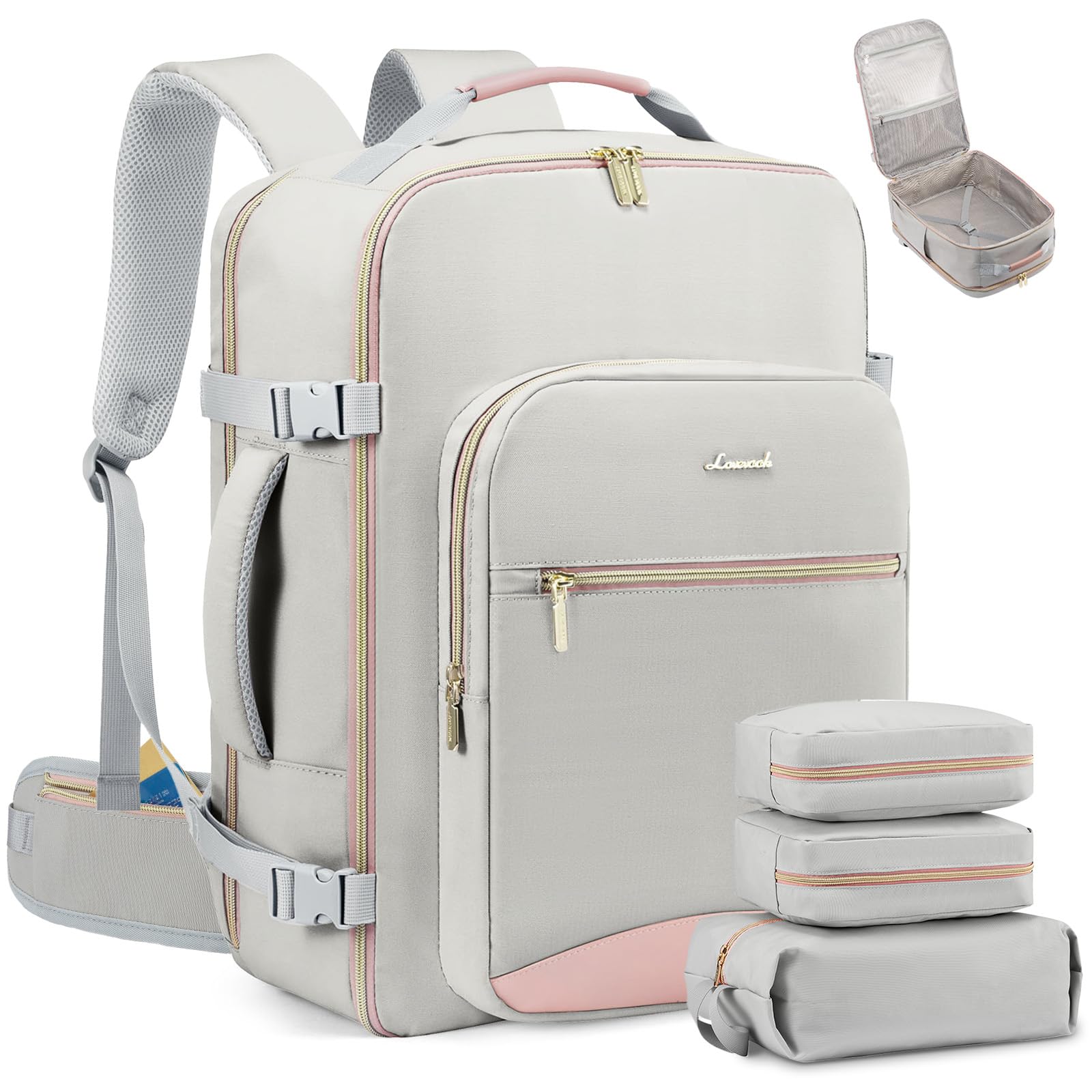 LOVEVOOK 40L Travel Backpack with Waist Strap,Flight Approved Carry on Backpack,Waterproof Personal Item Travel Bag,TSA Carry on Luggage Suitcase Travel Essentials,Gifts for Women &amp; Men,fit 17" Laptop