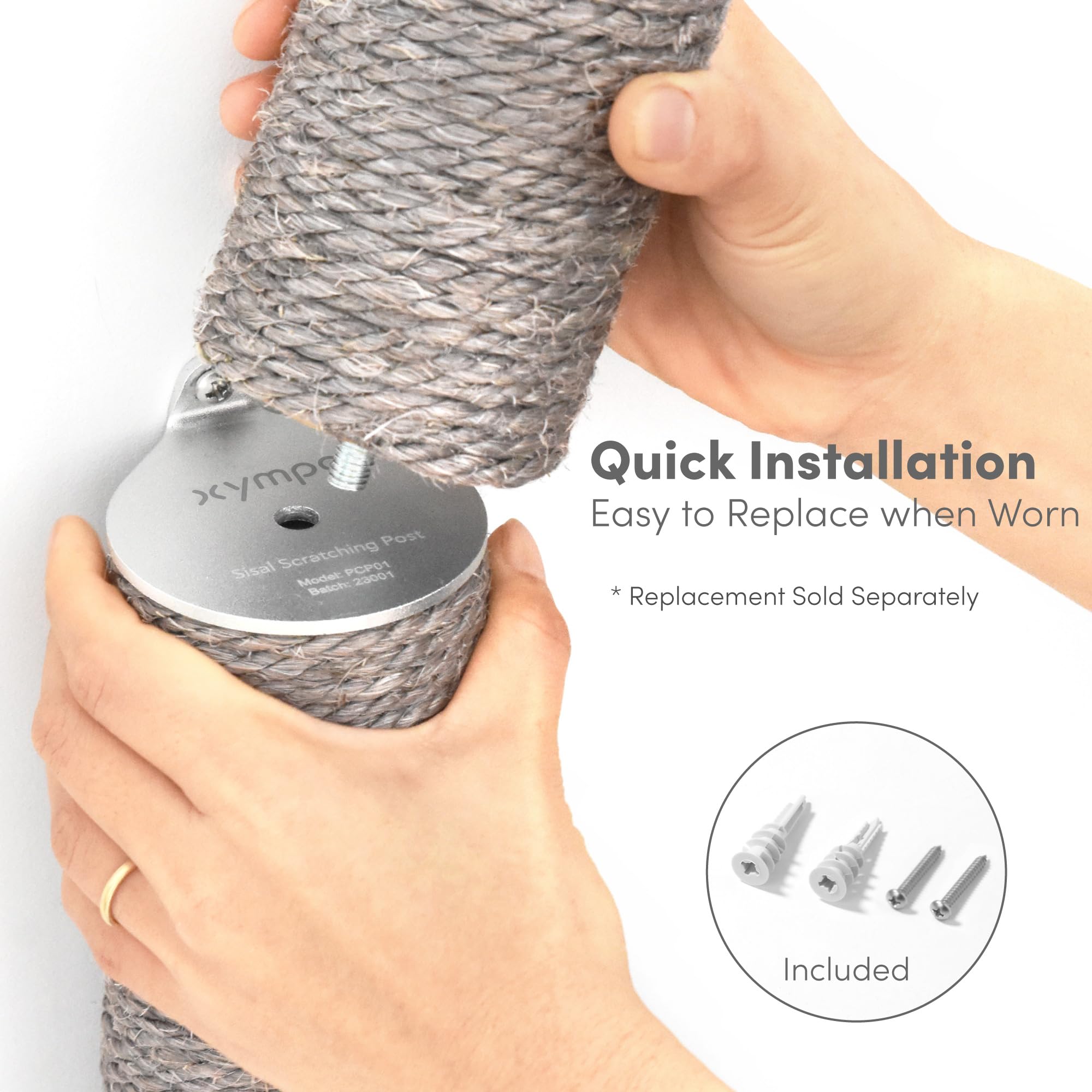 xympo Rascador para gatos montado en la pared de 34 pulgadas, poste rascador de sisal, color gris