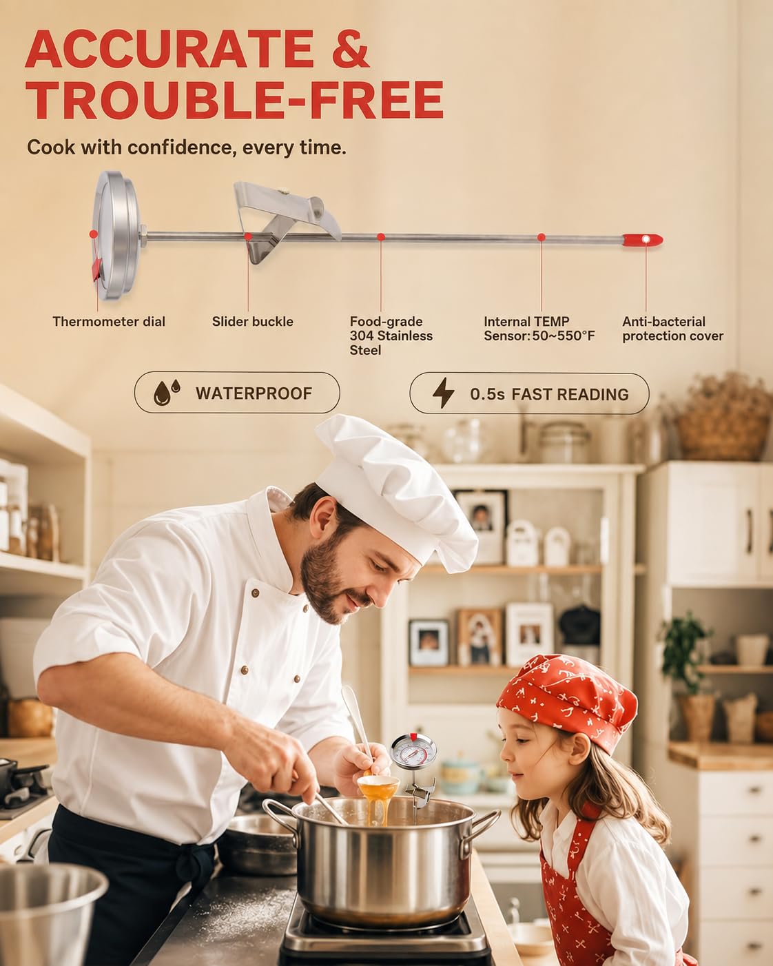 Candy Thermometer for Deep Frying, Cooking Oil Thermometer with Pot Clip