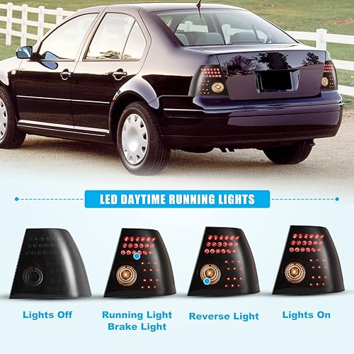 Miniatura 4 de CPW Conjunto de luces traseras LED para Volkswagen Jetta Sedan modelo 1999 2000 2001 2002 2003 (no apto para modelo Wagon), lámparas traseras