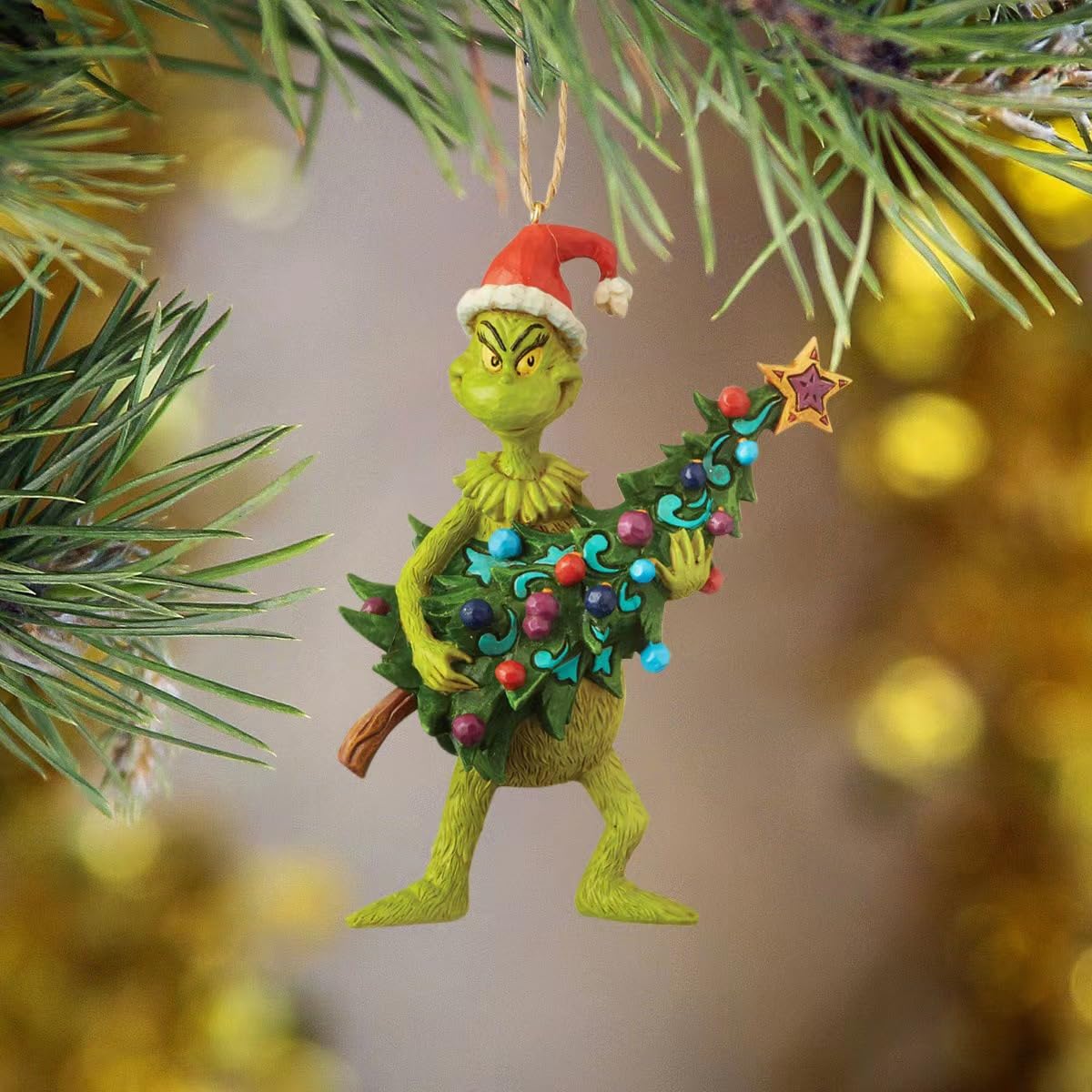 Décorations De Noël Grinch – Lot De 2 Ornements En Résine Peints à La Main Pour Sapin | Cadeau Festif Et Réutilisable