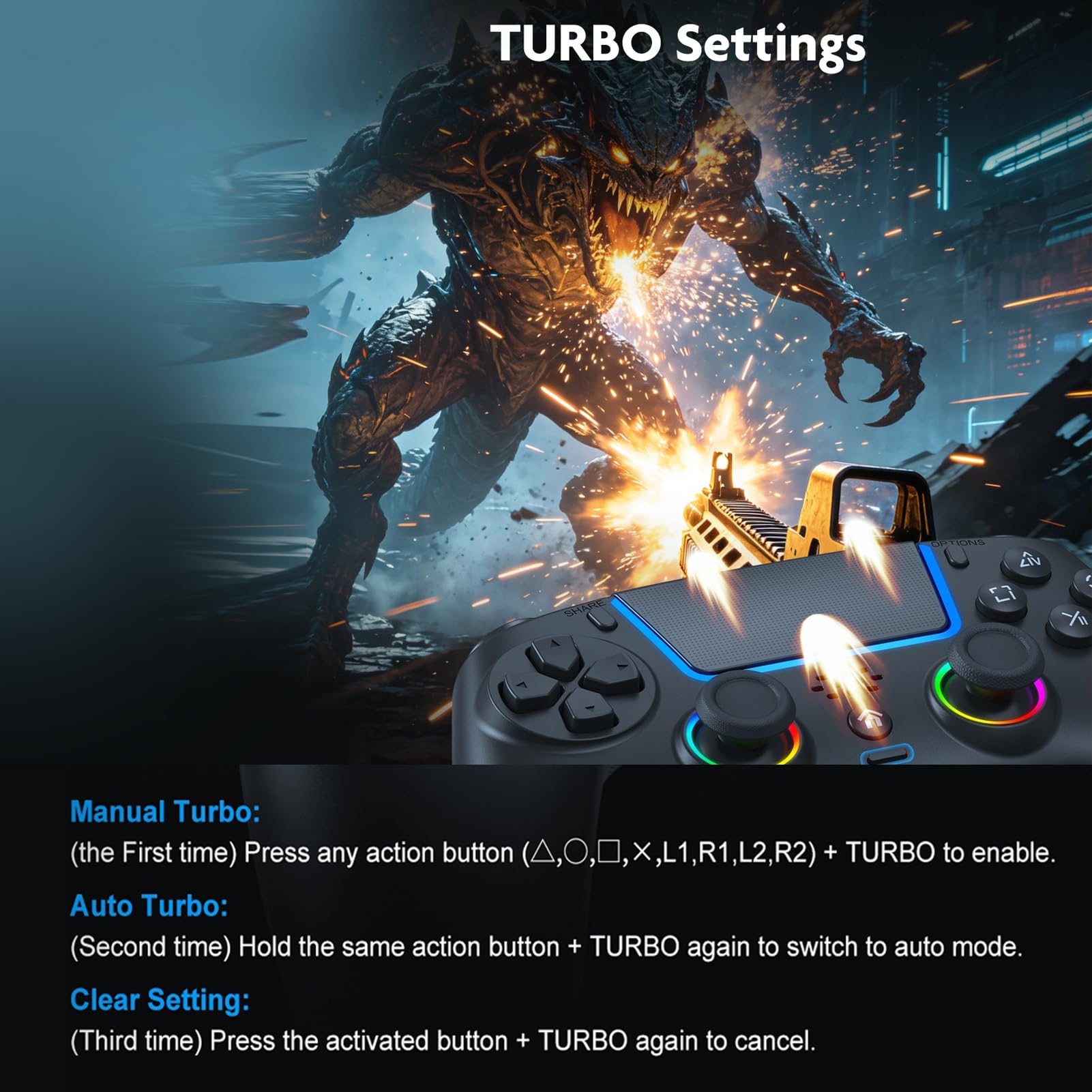 Zunate Controller di Gioco Wireless con Illuminazione RGB, Controllo del Movimento, Feedback Sensibile, Joystick Anti-deriva per PC, Batteria da 20 Ore, Bluetooth e Cablato