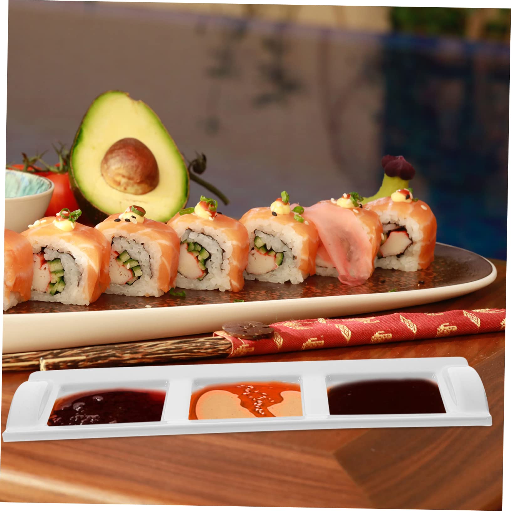 Garneck Snack Sauce Dish Divided Serving Tray Vinegar Dishes Salt Sauces Plate Household Dipping Plate Sauce Dipping Dish Multipurpose Dip Dishes Dipping Bowls Prep Bowls Melamine White