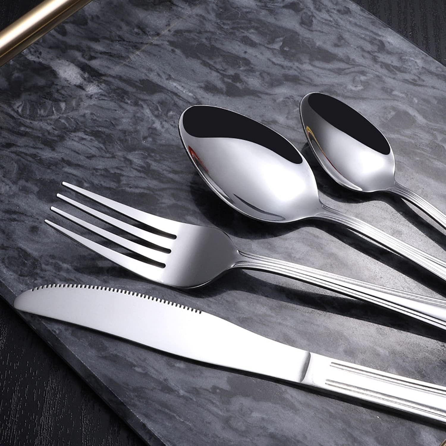 60 Piece Silverware Set for 12 Durable Stainless Steel Flatware Sets Kitchen Wedding Restaurant Cutlery Utensils Include Knifes Forks Spoons Dessert Spoons Desert Forks Delicate Tableware Set