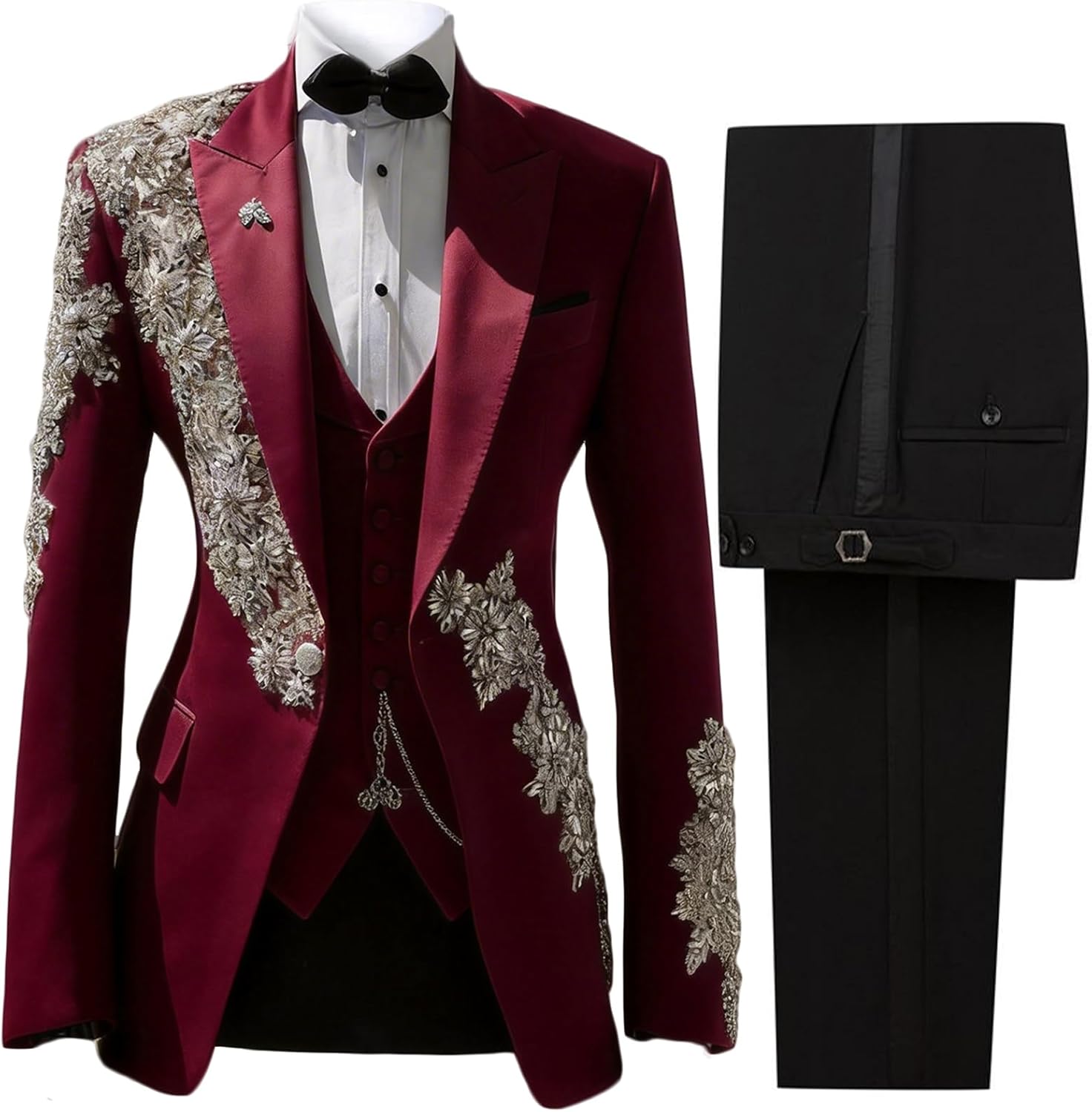 3 Pieces Men's Tuxedo Suits Slim Luxury Rhinestones Blazer Vest Pants Formal Set for Wedding,Prom,Party,Dinner