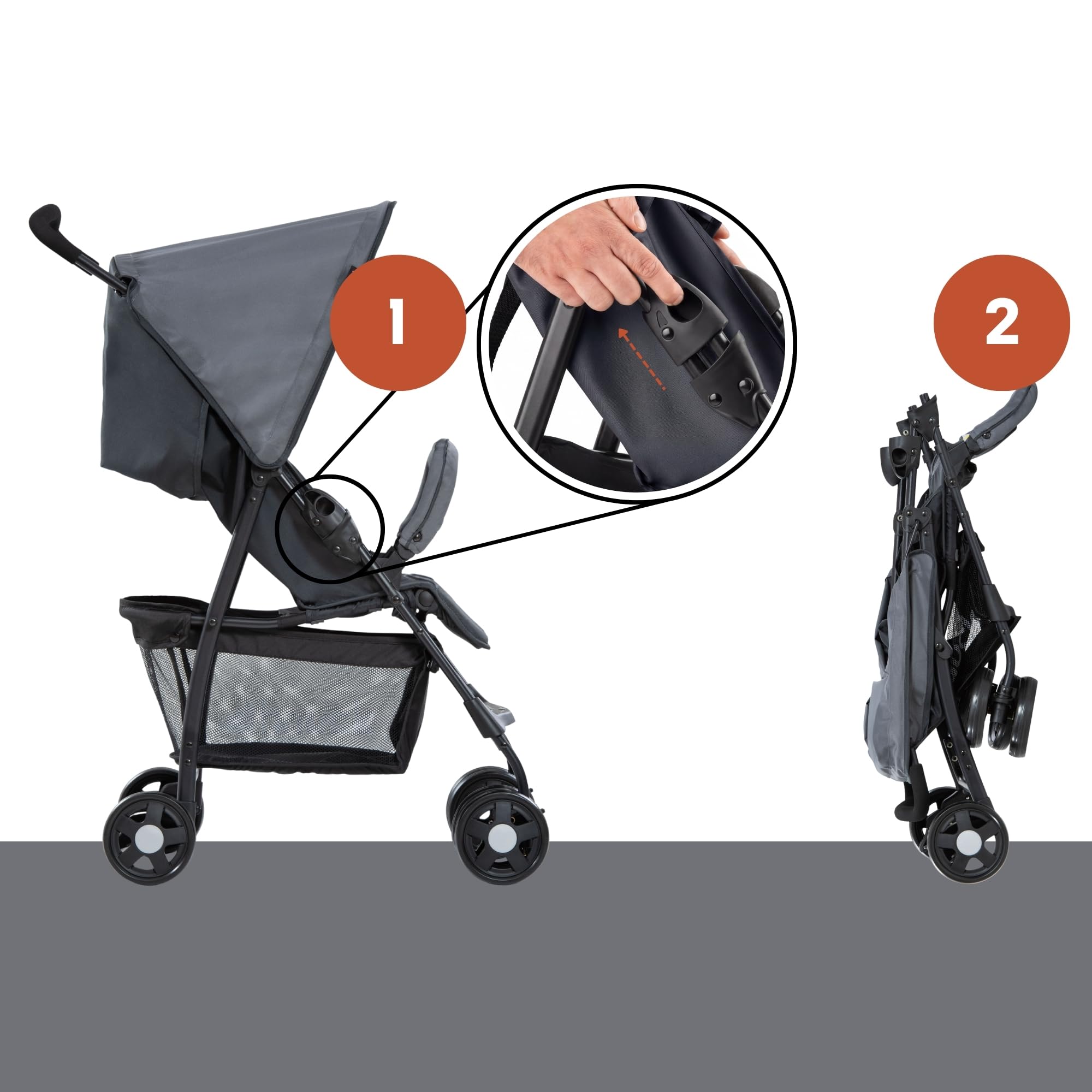 hauck Lightweight Pushchair Sport, Compact Folding, Fully Reclining, Lie-Flat Position from Birth, XL Shopping Basket, Sun Canopy, Up to 18 kg (Grey)