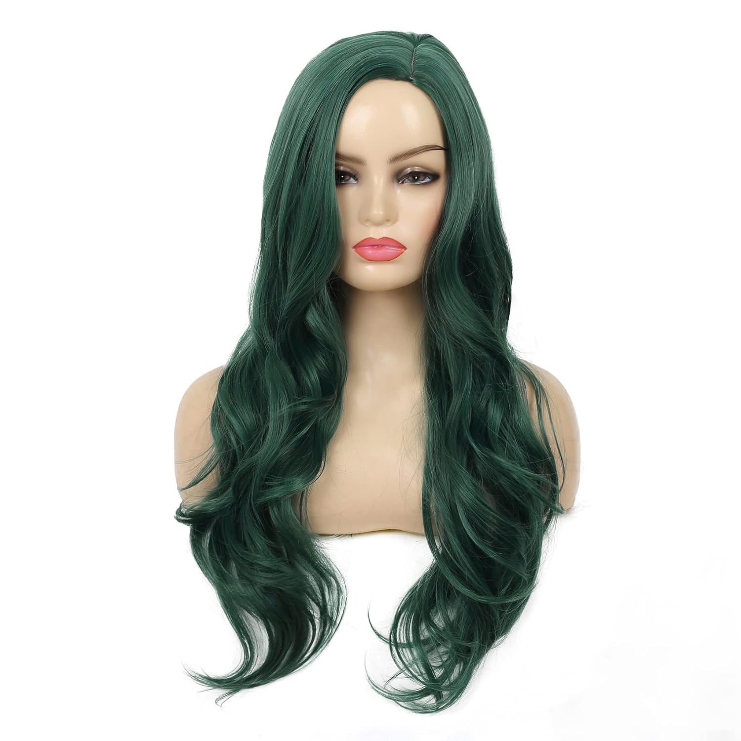 Drak Green Wig Long Curly Wavy for Women Side Part Pine Green Synthetic Natural Looking Halloween Party Cosplay Wigs - Image 2