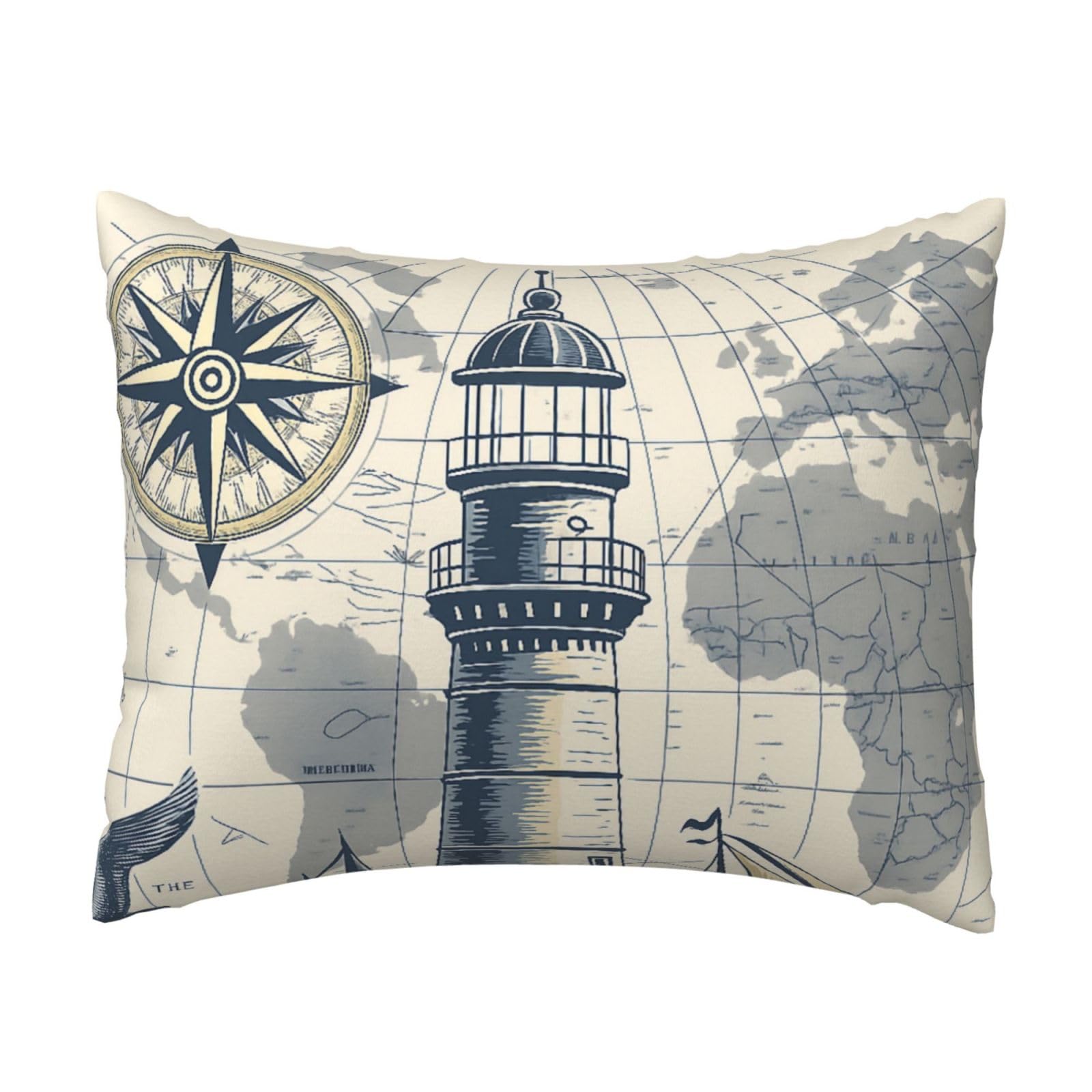 Vintage Lighthouse Nautical Map Pillowcase Soft Plush with Zipper Decorative Pillowcovers 16x20 in