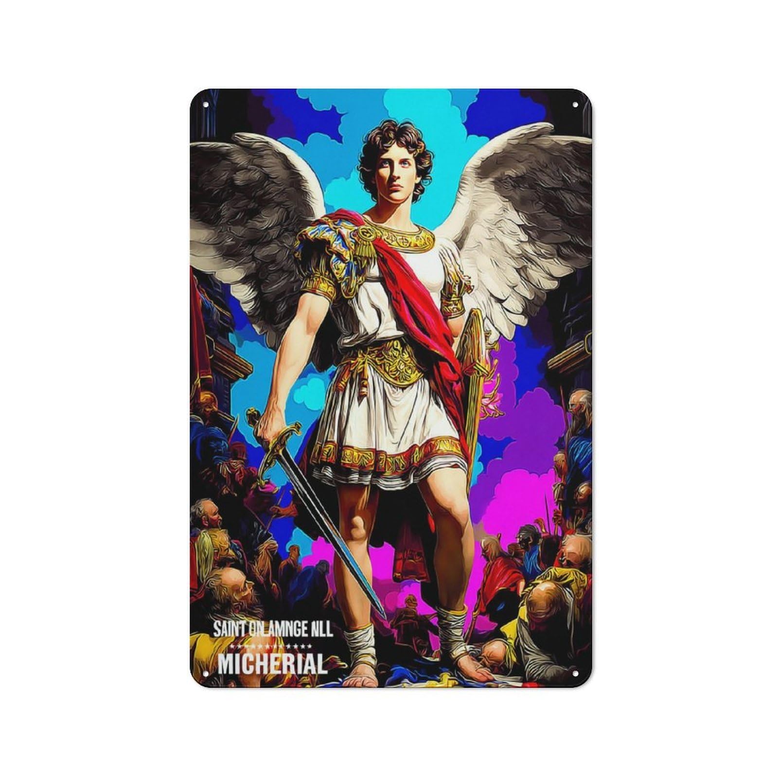 Junmoney Archangel Michael Celestial Protector Metal Sign 30X20cm With For Pub Or Café, Retro Decor, For Vintage Wall Decor Fans, For Garage And Workshop Walls