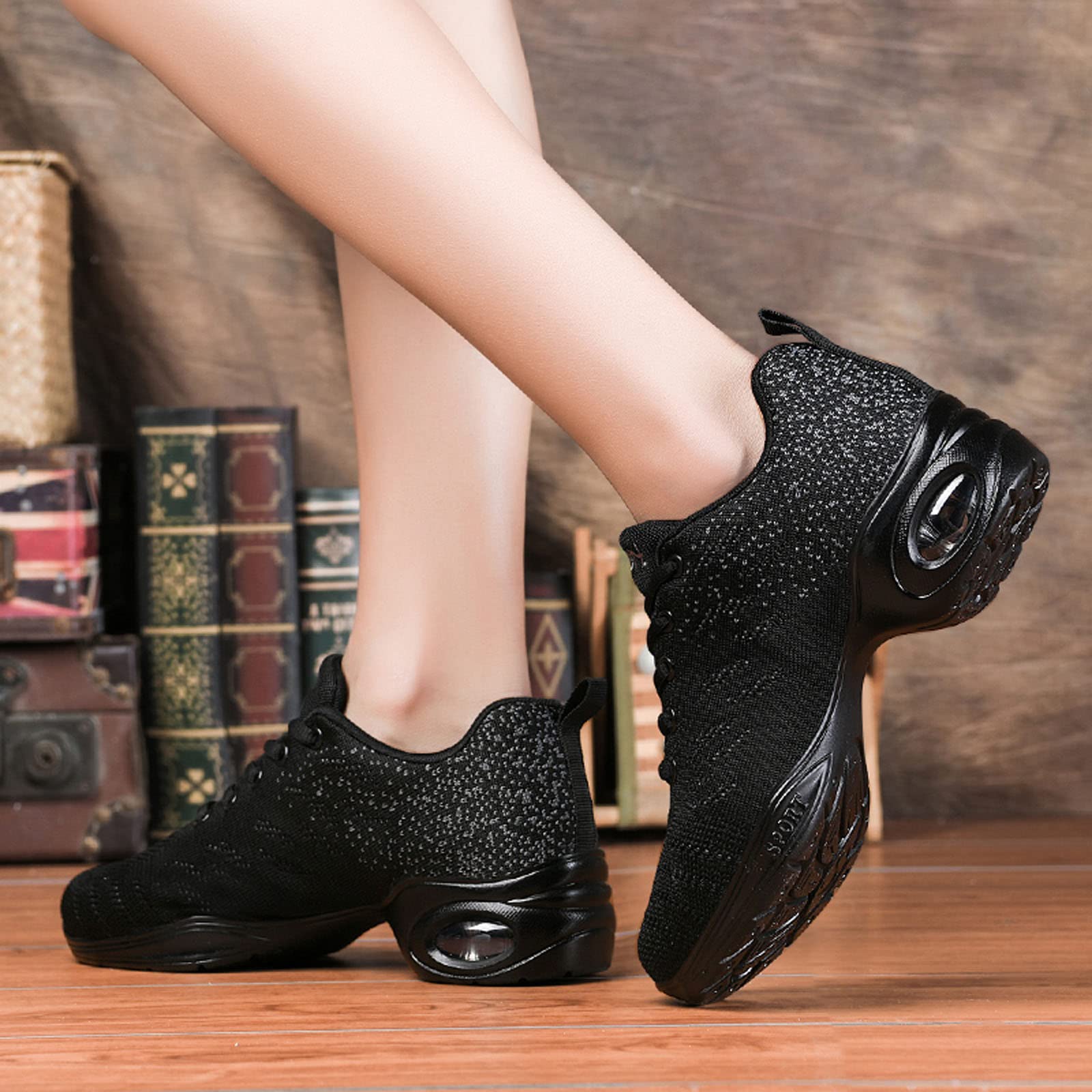 Damskie buty jazzowe, sznurowane trampki do tańca, damskie buty do tańca, rozcięta podeszwa, poduszka powietrzna, nowoczesne buty do tańca, platforma