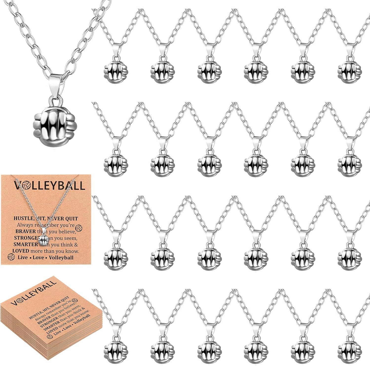 Tondiamo 24 pcs Team Gifts Ball Charm Necklace with Inspirational Card 3D Pendant Necklace for Sport Player Gift for Women Sports Party Favor