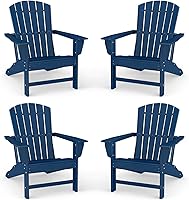 BRIOPAWS Oversized Adirondack Chairs Set of 4 HDPE Weatherproof Fire Pit Chairs for Deck Patio Poolside - Blue, 400 lbs Capacity