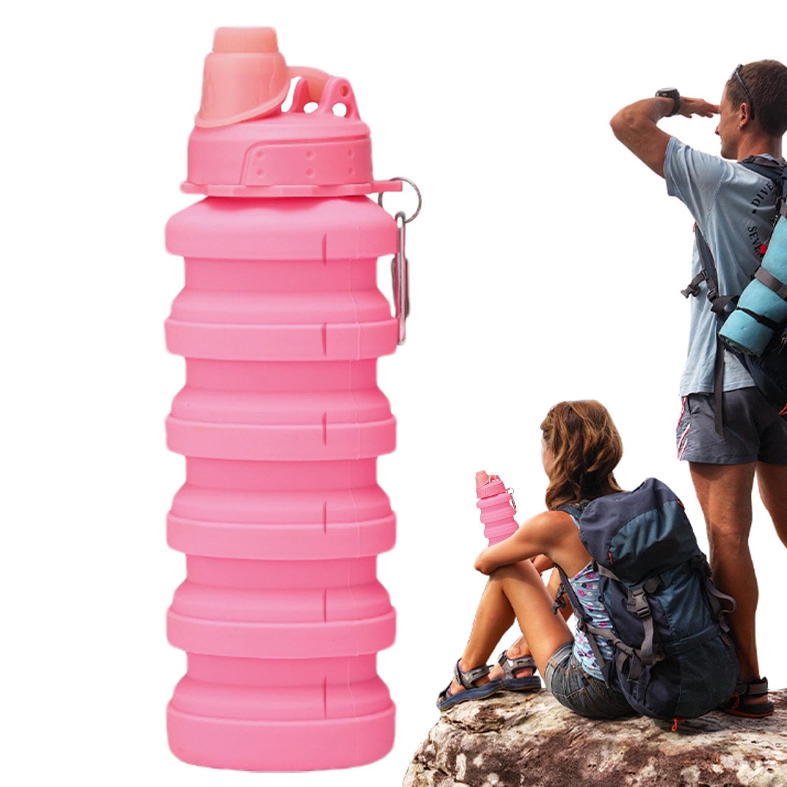 Faltbarer Sportbecher aus Silikon – 700 ml, wiederverwendbare, flexible Flasche mit Karabiner for Outdoor-Aktivitäten und Sport,Faltbarer Wasserbecher(Pink)