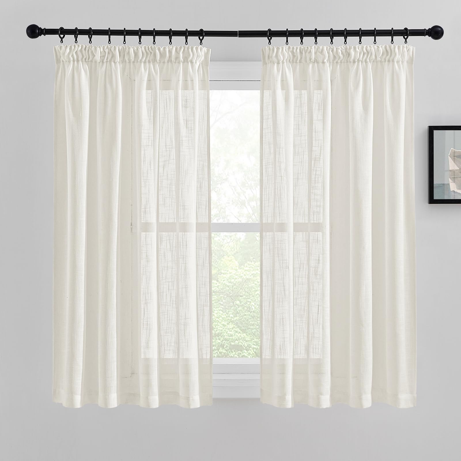 PONY DANCE Cortinas con Aspecto de Lino Translucidas para Riel, Visillos Boho para Salon/Dormitorio/Comedor, 2 Piezas, 140x145CM, Beige Claro Global Recycled Standard OEKO-TEX STANDARD 100 Global Recycled Standard Global Recycled Standard