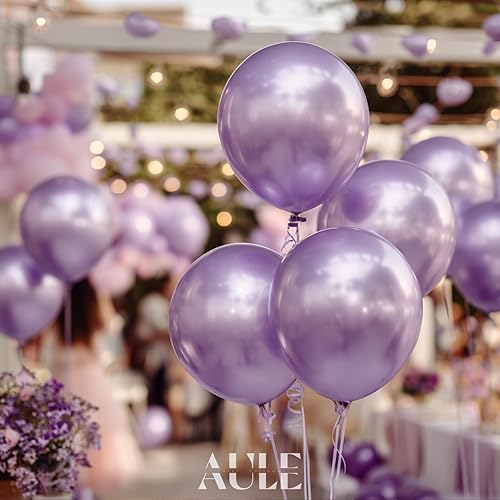 Miniatura 3 de AULE Globos metálicos de látex morado claro, 50 unidades de globos cromados de lavanda de 12 pulgadas, globos de helio lila, feliz cumpleaños,