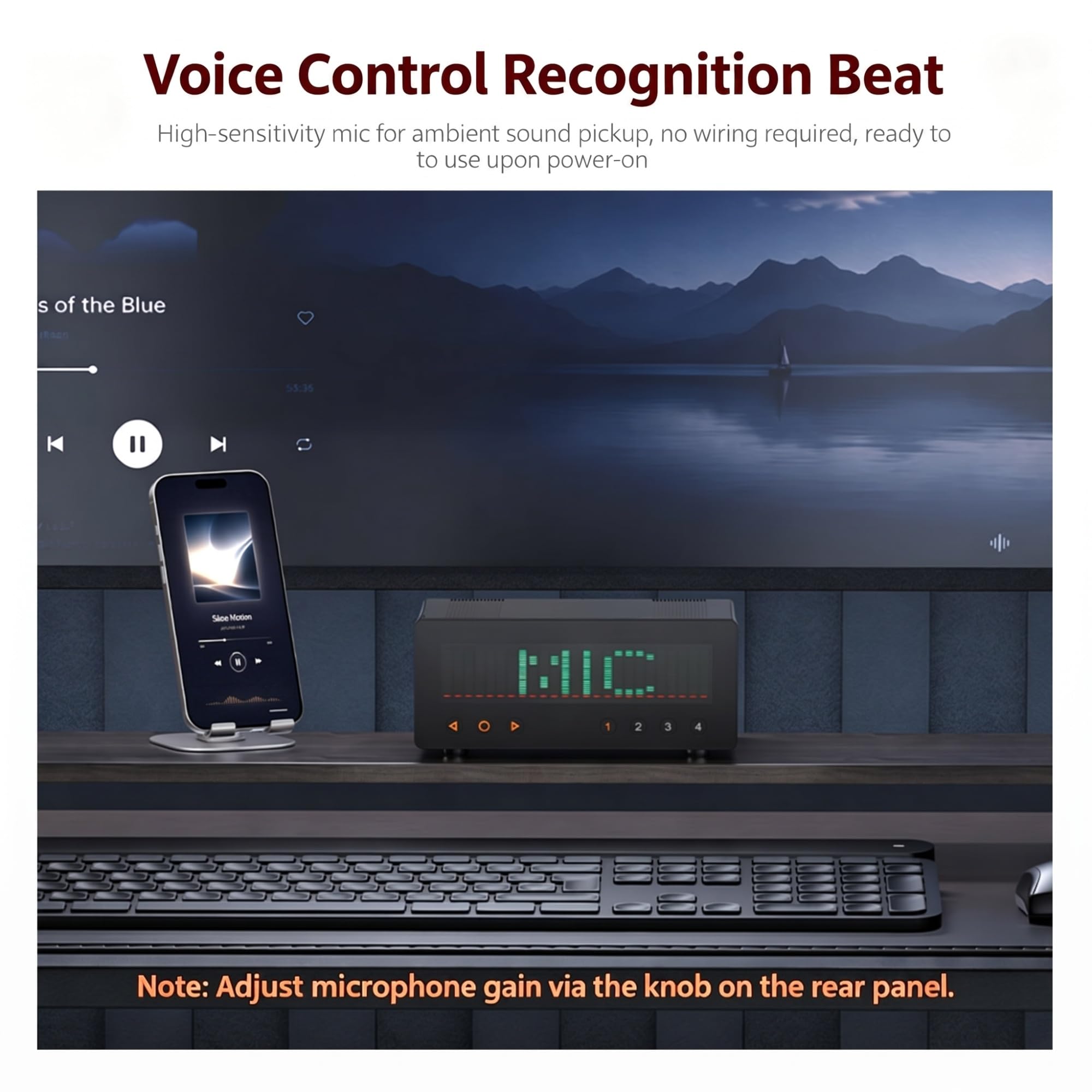 VFD-Spektrum-Anzeige, Audio-Visualisierer, 4-Kanal-Cinch-Audio-Umschalter, Musikspektrum- und Uhrfunktion, fernbedienbare Effekte, für Heim-Lautsprecher und Desktop-Setups