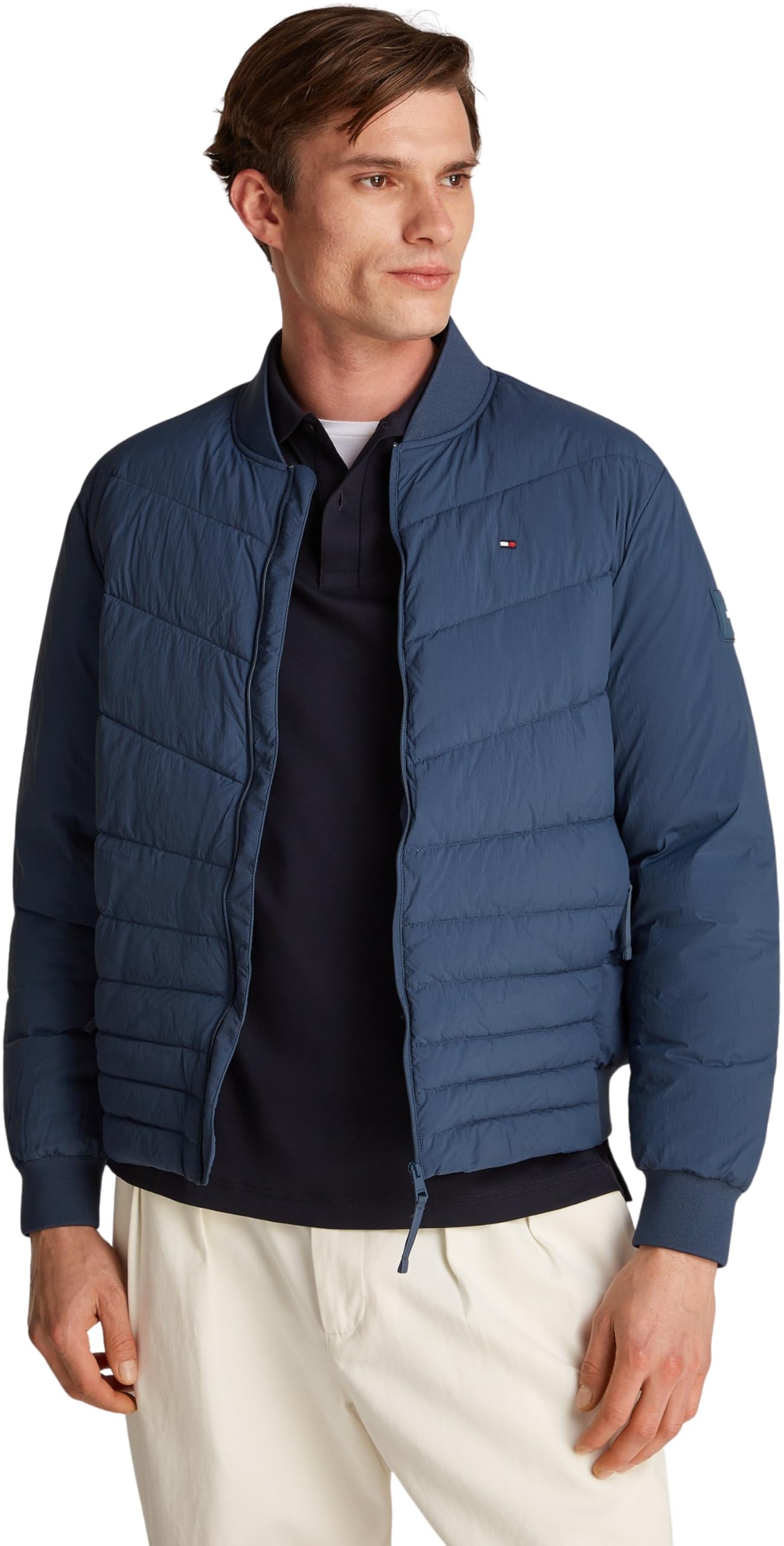 Tommy Hilfiger Men’s Mix Quilt Padded Bomber Jacket, Blue (Aegean Sea), XXXL