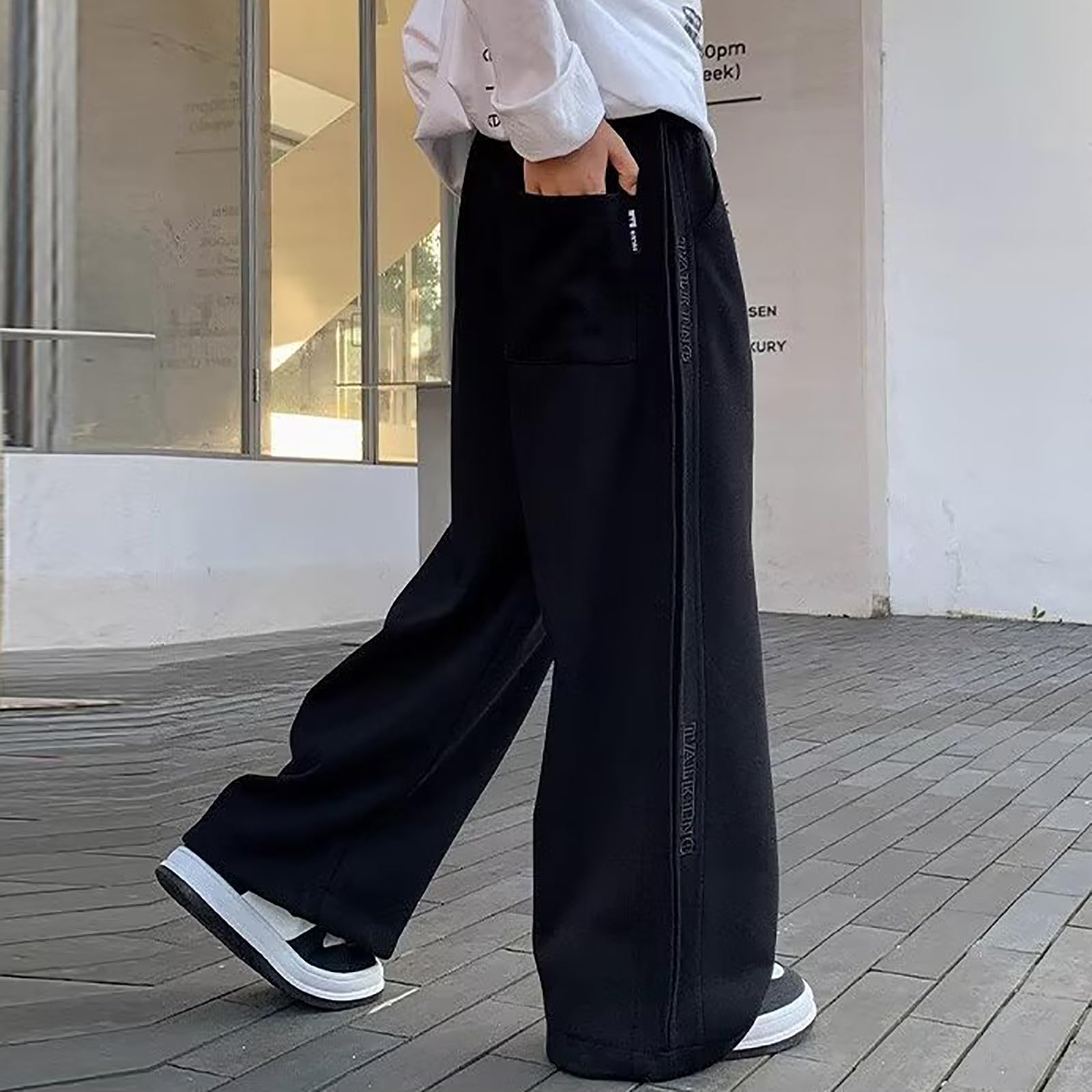 Pantalon de Jogging Sportif pour garçon à Jambes Larges, Pantalon de Sport d'automne décontracté, Taille élastique, Pantalon Baggy, Pantalon de Jogging avec Ourlet Ouvert pour Enfants et Adolescents