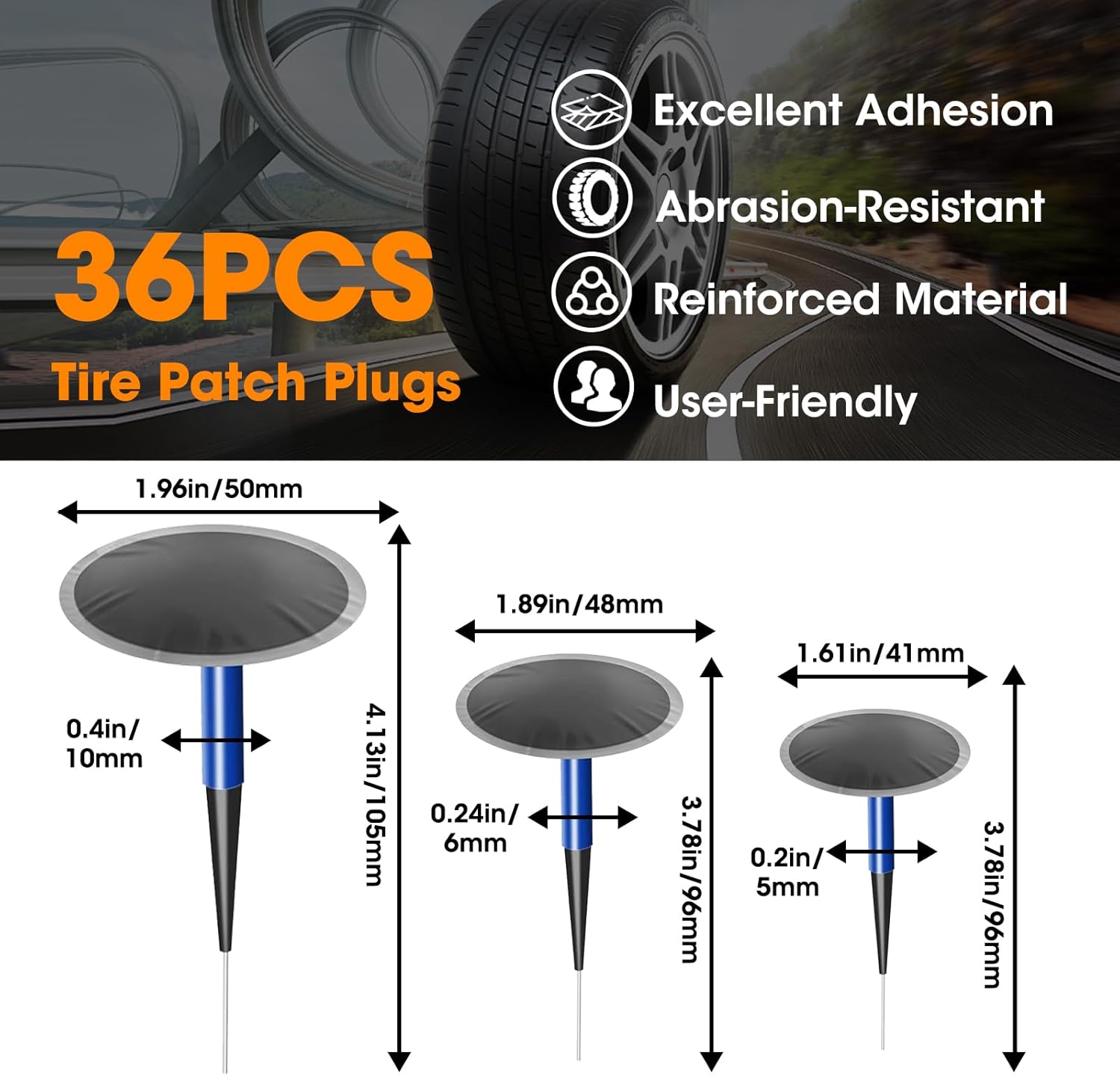 36Pcs Tire Repair Patch Tool Kit, Tire Patch Plugs with Repair Buffing Wheel Patch Roller Tool Inner Liner Scraper for Puncture Car Truck Bus Tractor Vehicle