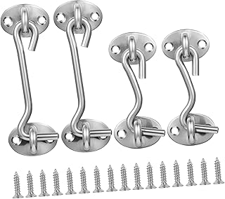 ULTECHNOVO Barn Door Fence Lock 4pcs Hook and Eye Latches Gate Door Lock Latches Cabin Hooks Stainless Steel Window Garage Door Latches Stainless Steel S Hooks