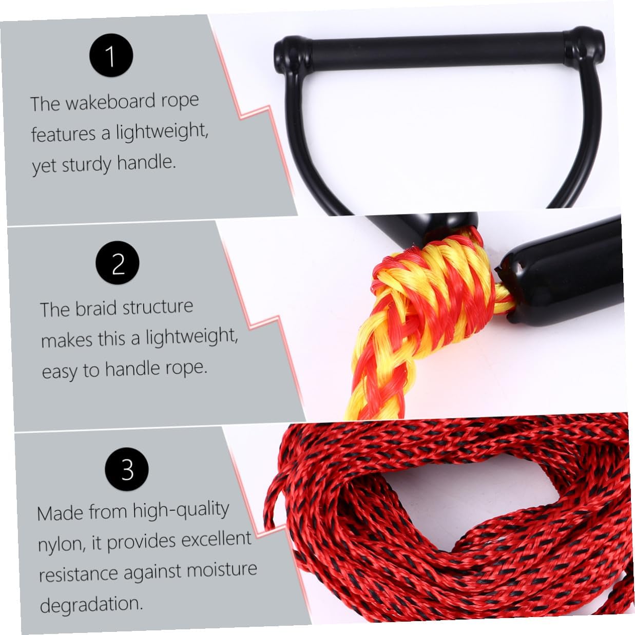 Water Ski Rope with Black Handle 1-Section Watersports Tow Rope for Wakeboard Kneeboard Boating Accessories Random Color