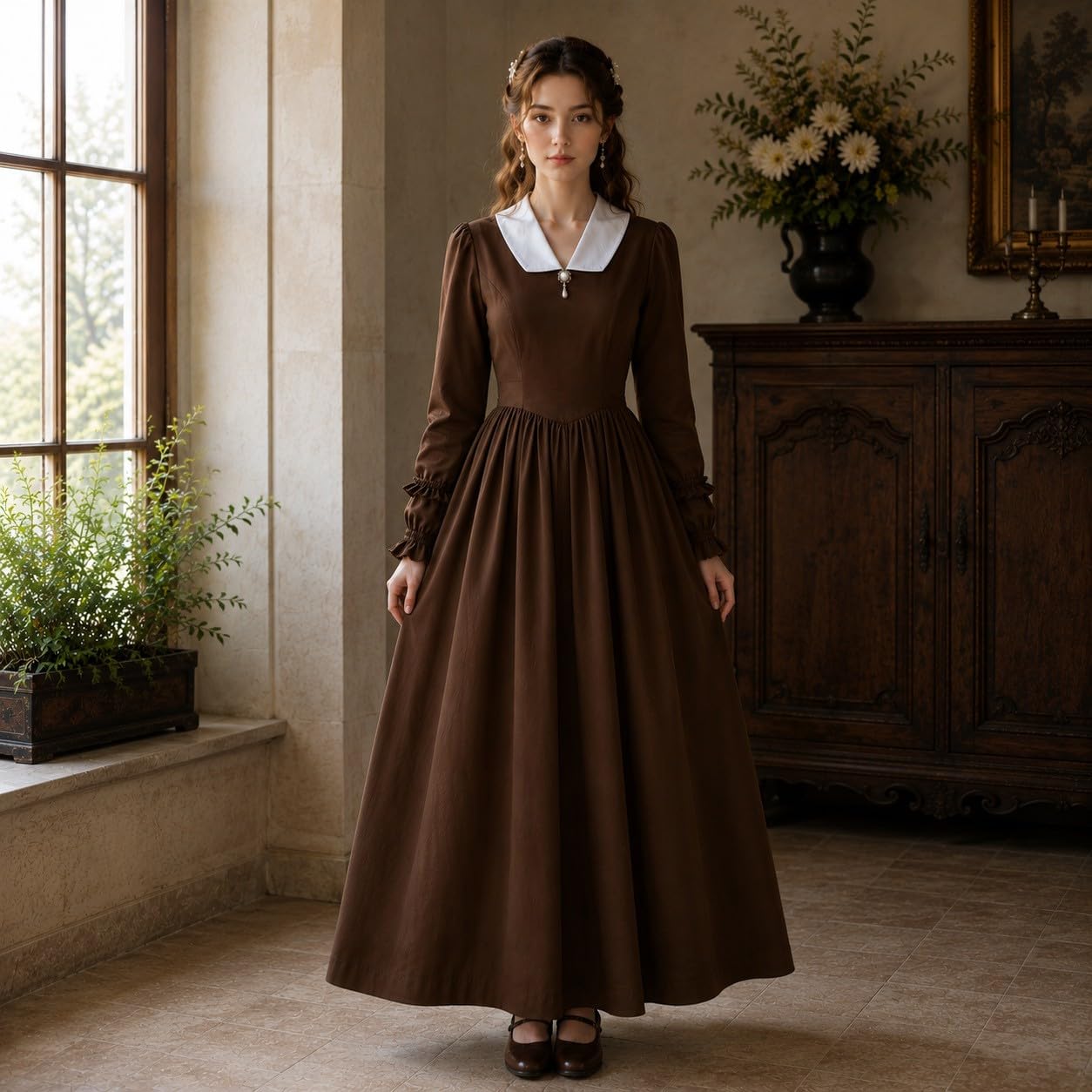 Dirndl Damen Oktoberfest Outfit Midi Dirndlkleid Trachtenkleid Elegantes mittelalterliches Kleid mit Taillenbetonung für Bühnenauftritte und Halloween Spitze Midi Dirndlkleid Kleid für