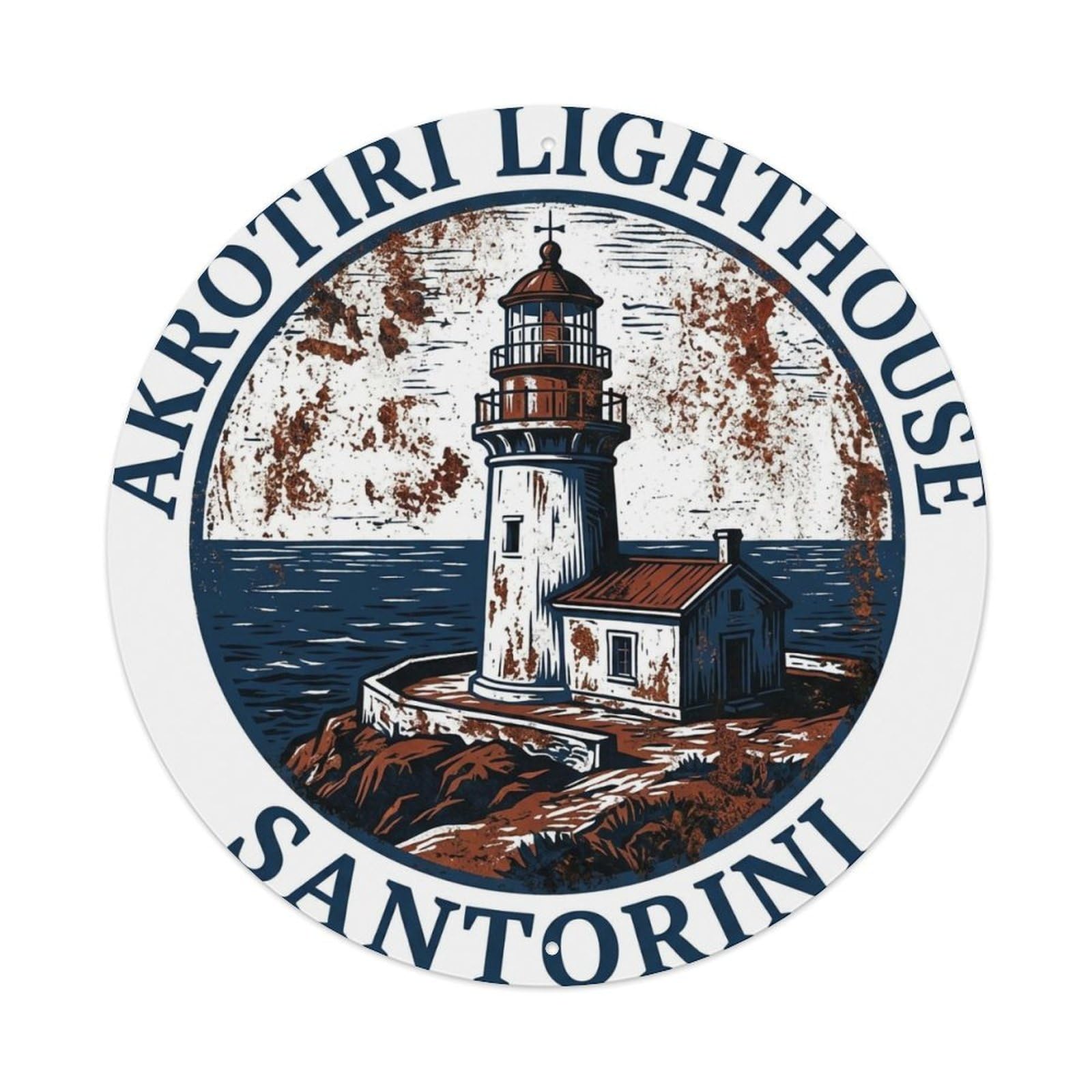 Vintage Travel Akrotiri Santorini Lighthouse Metal Tin Sign
