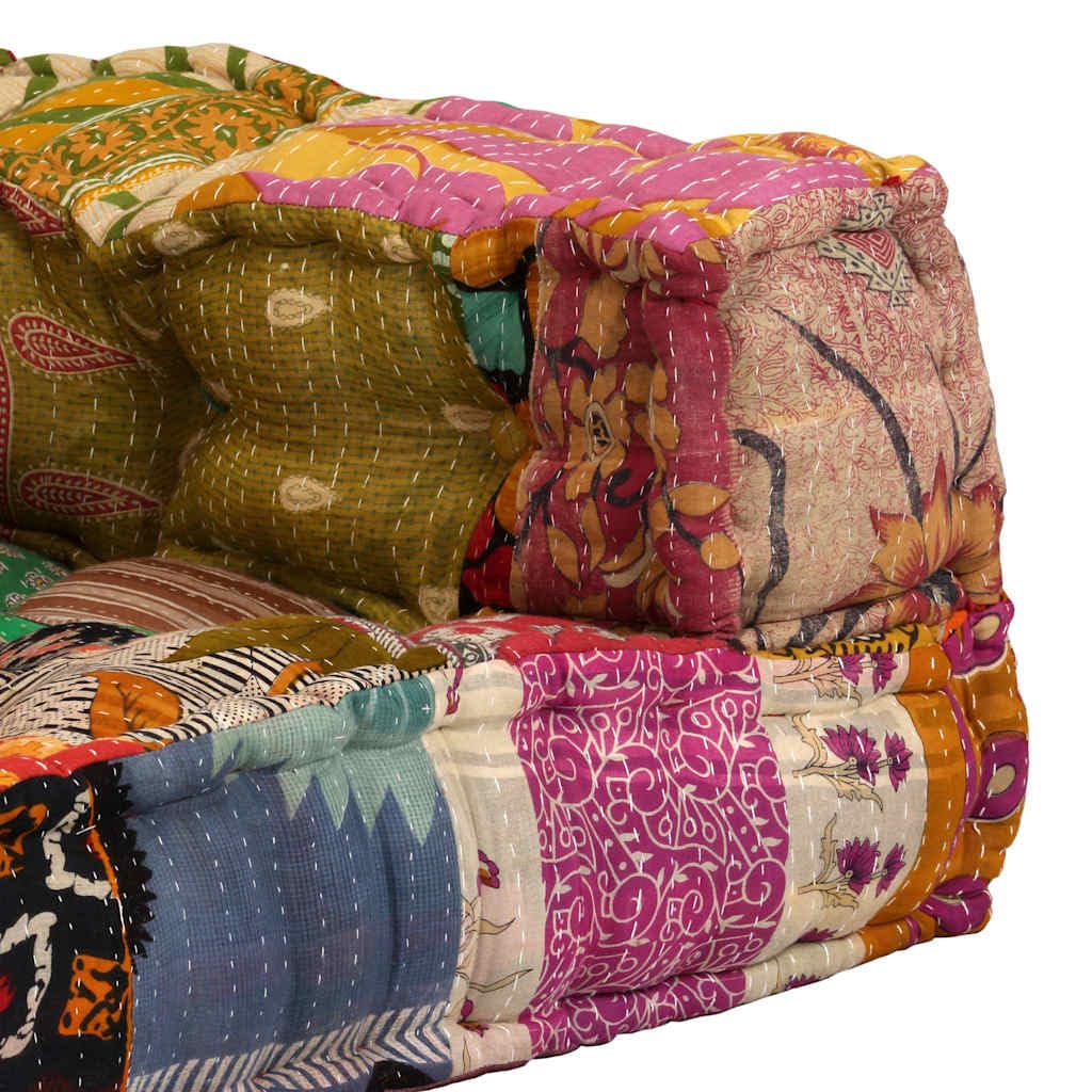 2-osobowa modułowa pufa patchworkowa, poszewka bawełniana, 140 x 70 x 40 cm, poduszka do siedzenia do salonu, na balkon, do ogrodu, w zestawie z poduszką, ergonomiczna i wygodna